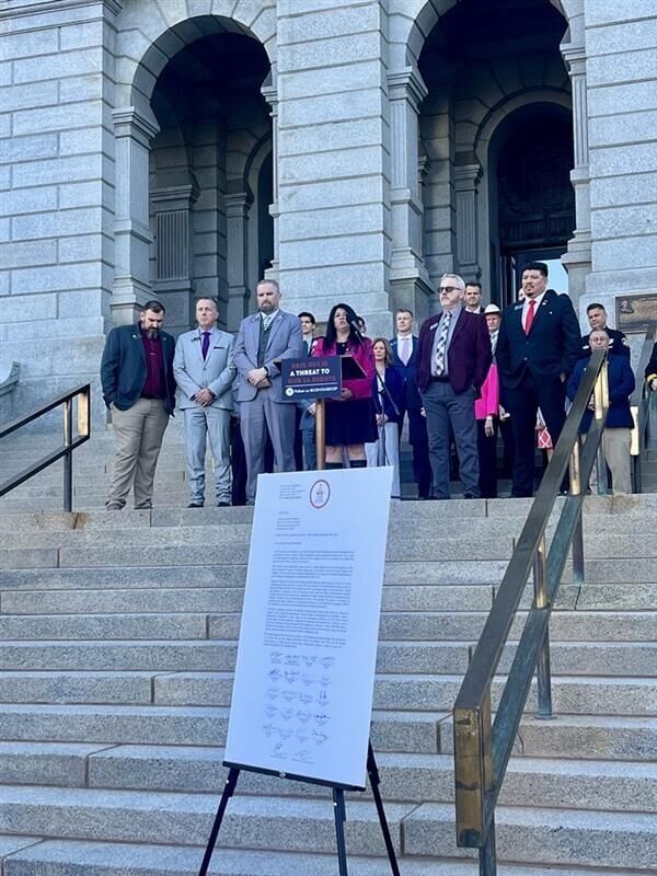 House Minority Leader Rose Pugliese, center, speaks during a press conference on April 16, 2025. (MarissaVentrelliReportermarissa.ventrelli@coloradopolitics.comhttps://secure.gravatar.com/avatar/52a7afcad9fc4339f1e3225c6b2814d4?d=mm&r=g)