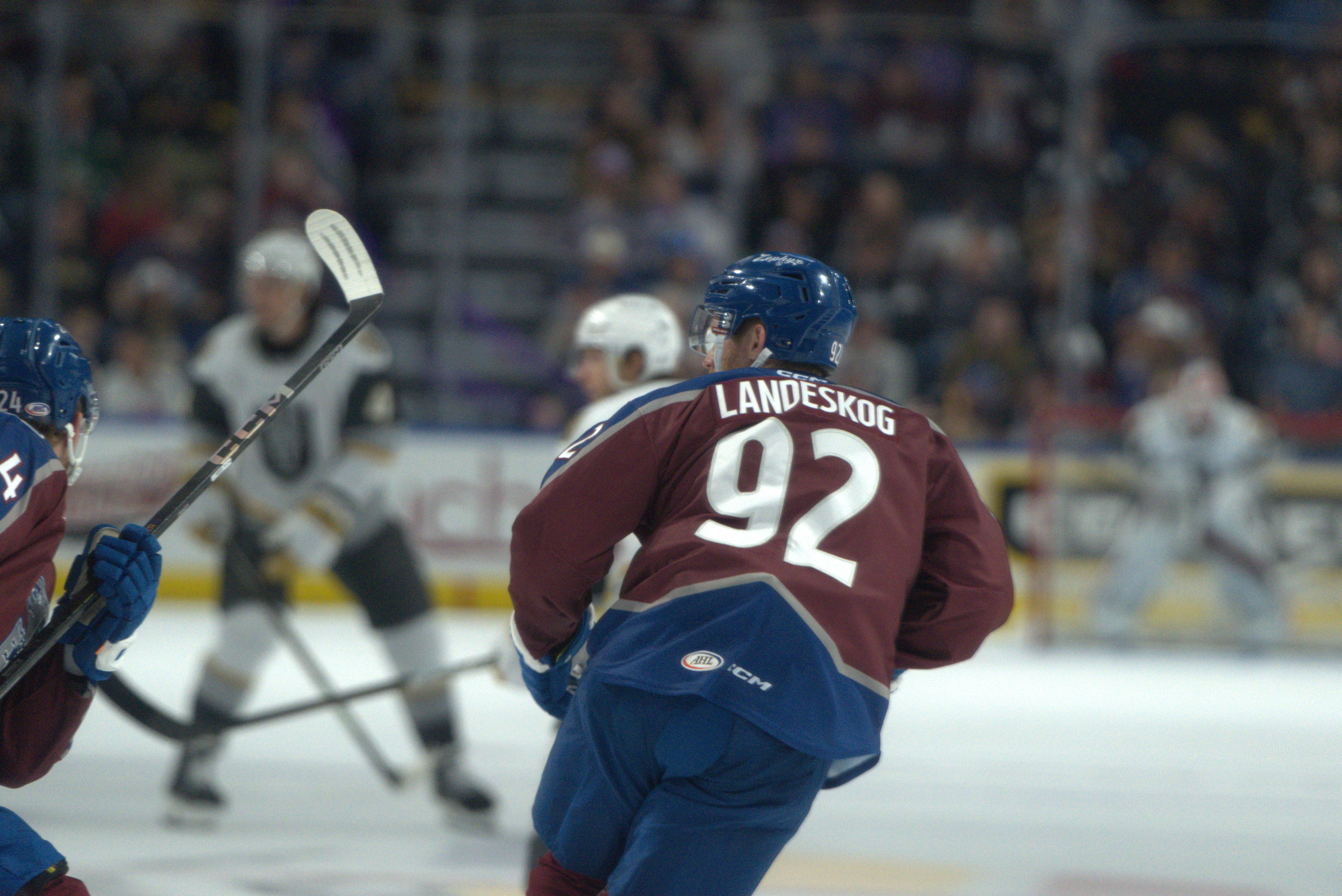 Avalanche captain Gabe Landeskog plays in his first game on Friday in Loveland for the Colorado Eagles. Landeskog had not played in a game in almost three years due to a knee injury. ((Courtesy photo/Guerilla Sports))