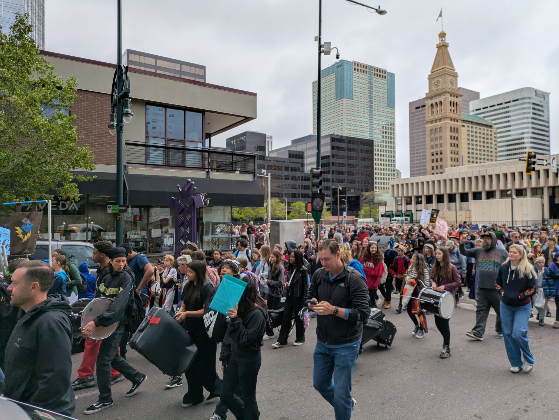 A parade of Denver Public School turns onto Curtis Street during its march from Skyline Park to the Denver Center for the Performing Arts Center to kick off the 41st annual DPS Shakespeare Festival on April 25, 2025. (Michael Braithwaite / The Denver Gazette) (MichaelBraithwaiteBreaking News Reportermichael.braithwaite@gazette.comhttps://secure.gravatar.com/avatar/fb3f78e3ce4a645001819087b4b73d25?d=mm&r=g)