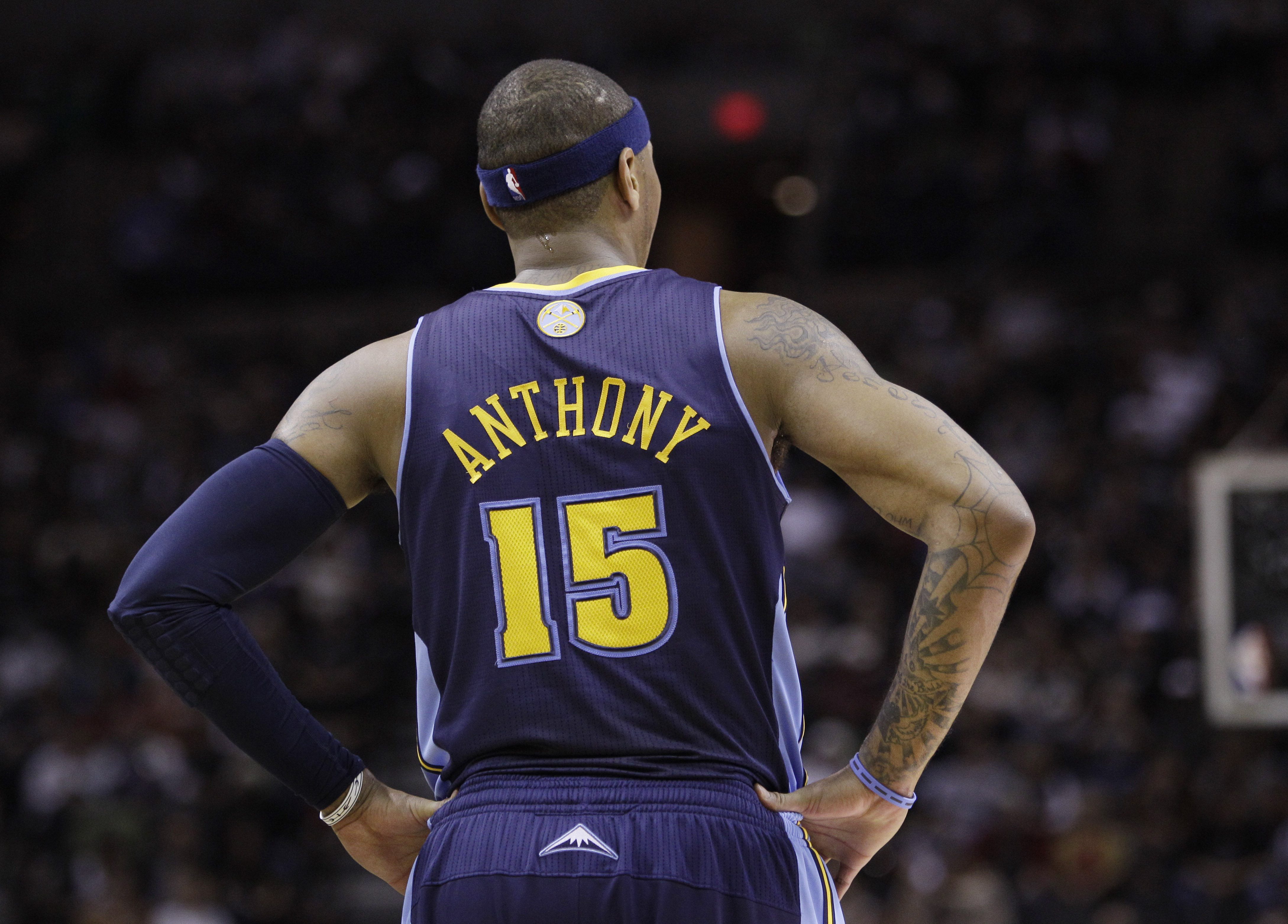 Denver Nuggets' Carmelo Anthony during the first quarter of an NBA basketball game against the San Antonio Spurs, Sunday, Jan. 16, 2011 in San Antonio. (AP Photo/Eric Gay) (Eric Gay)