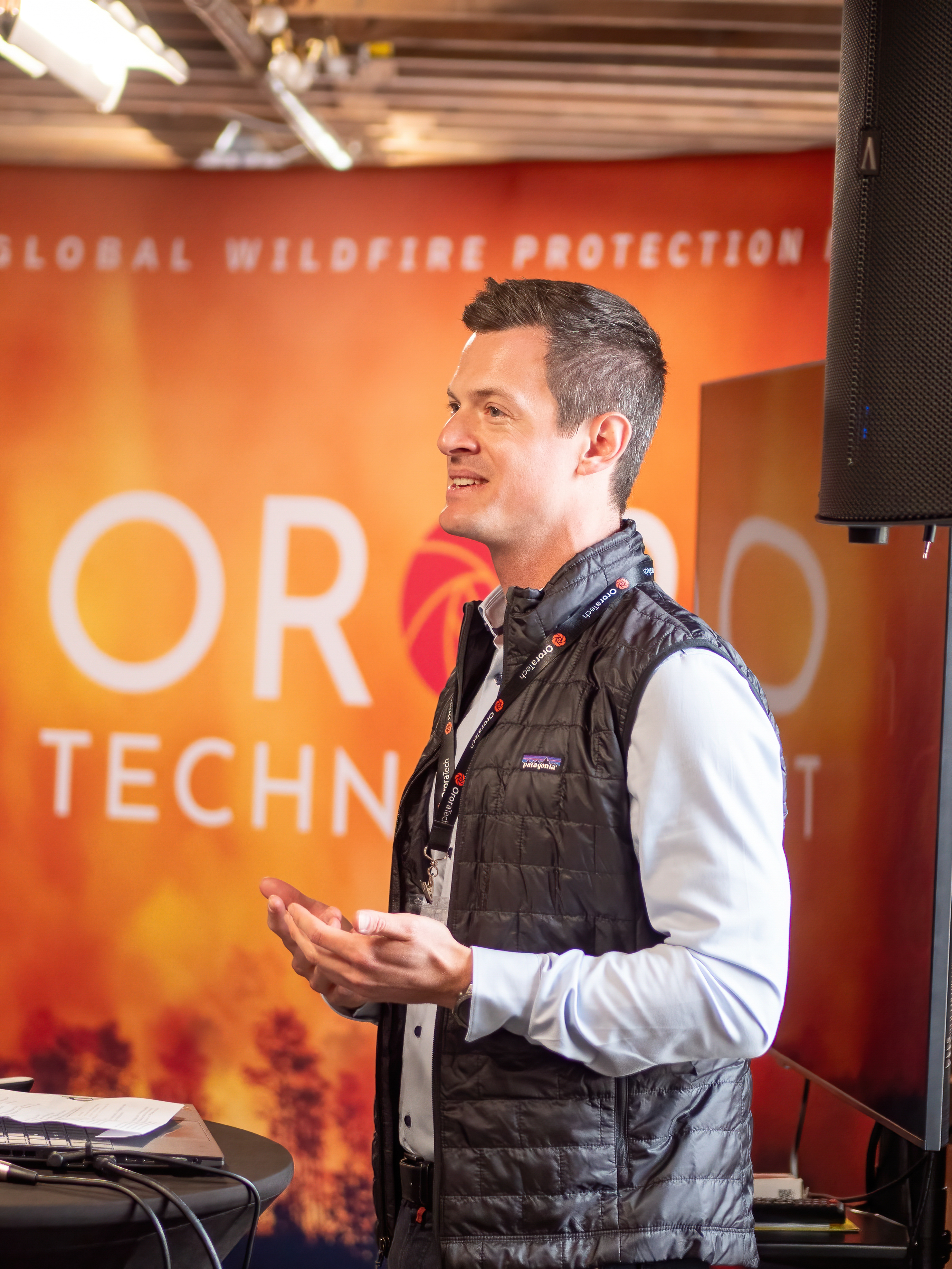 OroraTech cofounder Thomas Gruebler at the opening party for the company's first U.S. office in Downtown Denver. (Courtesy photo, OroraTech)
