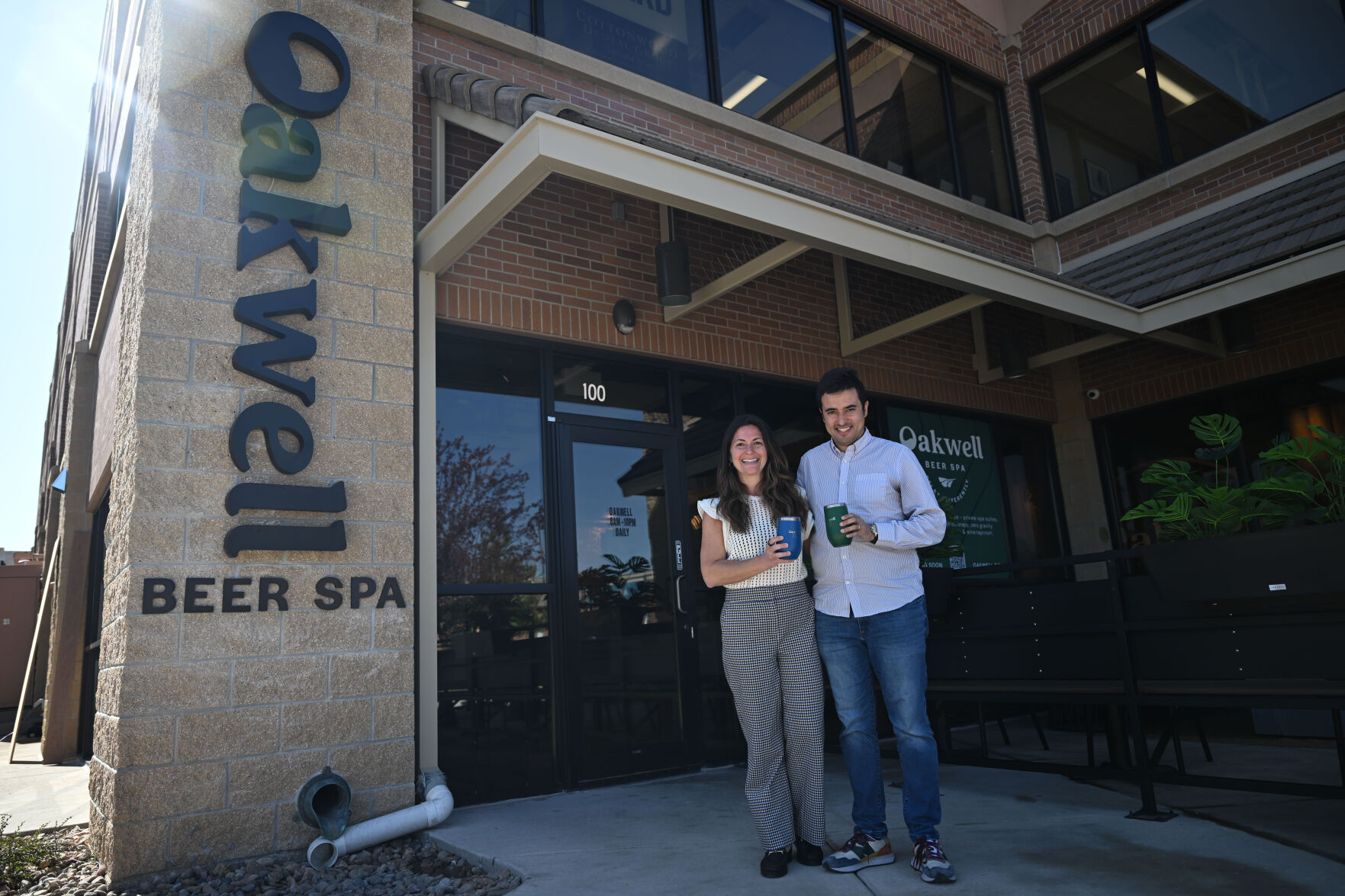 Jessica & Damien Zouaoui, owners of Oakwell Beer Spa, pose for a photo outside their new location in Highlands Ranch on Thursday, April 10, 2025. (Stephen Swofford, Denver Gazette) (StephenSwoffordPhotographerstephen.swofford@gazette.comhttps://secure.gravatar.com/avatar/1ddcaf11c5d70eaa58546ddc4e038687?d=mm&r=g)