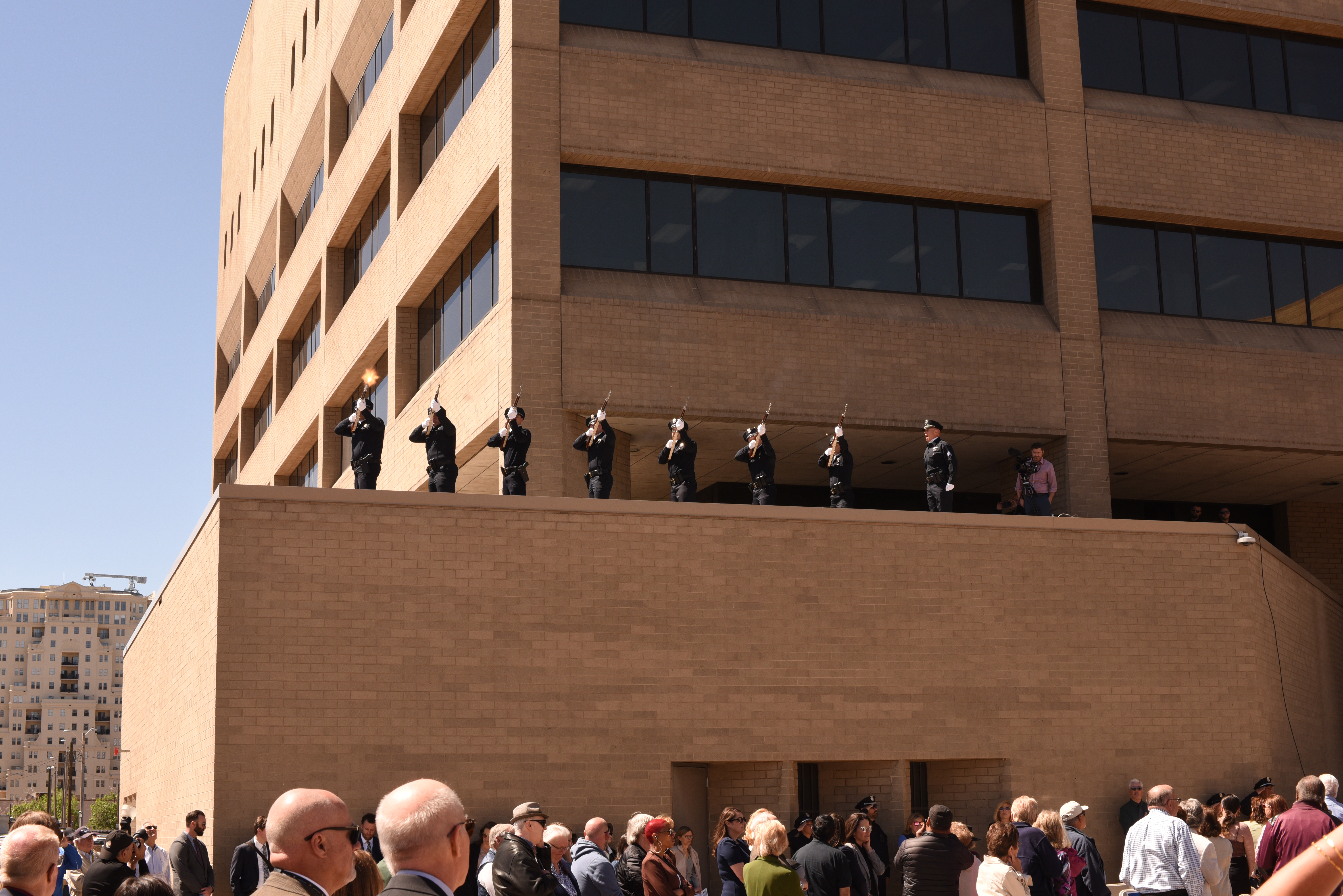 A 21-gun salute concludes the Denver Police Department's fallen officers memorial ceremony on Thursday, May 15. (Michael Braithwaite / The Denver Gazette) (MichaelBraithwaiteBreaking News Reportermichael.braithwaite@gazette.comhttps://secure.gravatar.com/avatar/fb3f78e3ce4a645001819087b4b73d25?d=mm&r=g)