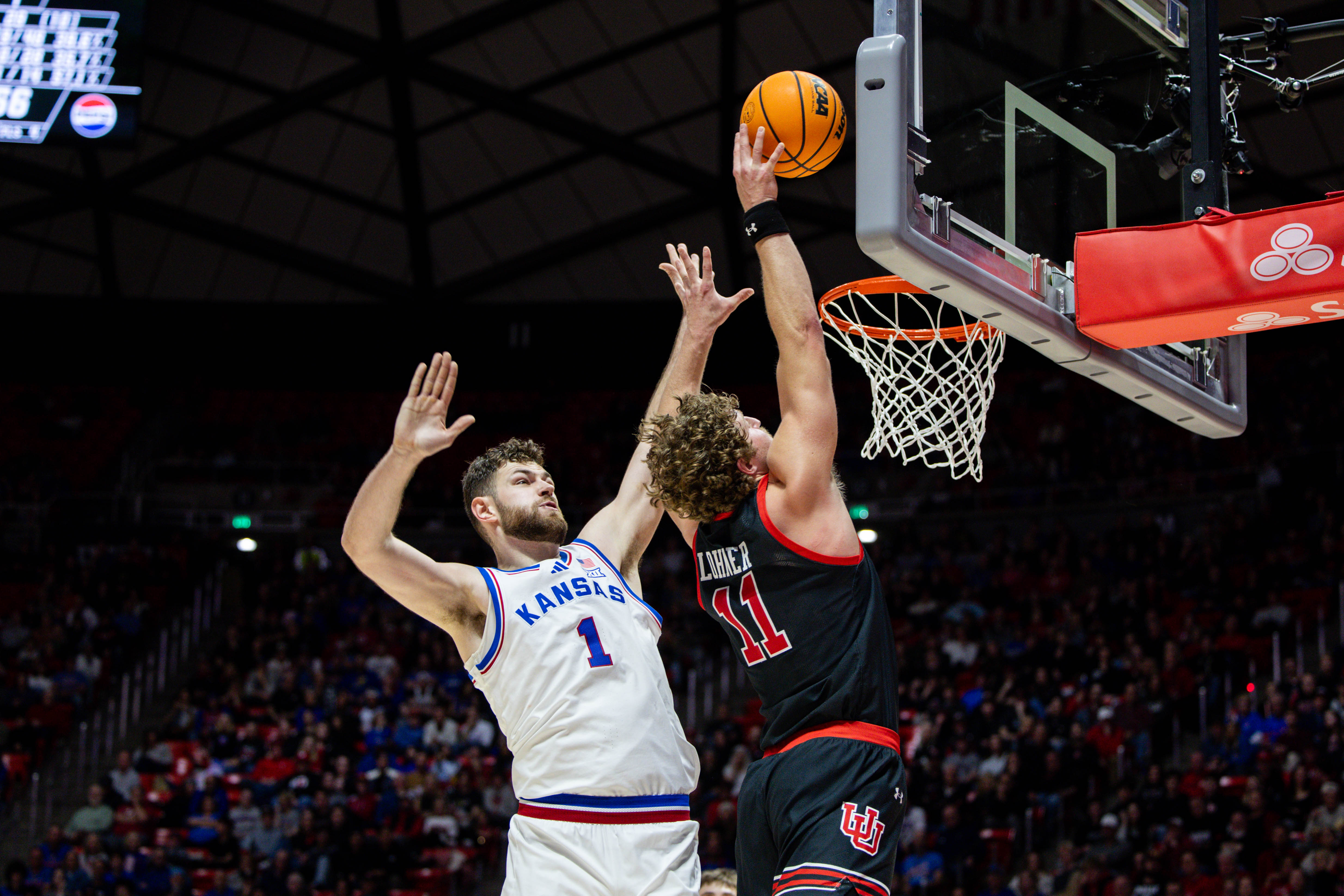 Utah Utes vs. Kansas Jayhawks at Jon M. Huntsman Center in Salt Lake City, UT on Saturday, February 15, 2025. (Anna Fuder/Utah Athletics) (Anna Fuder)