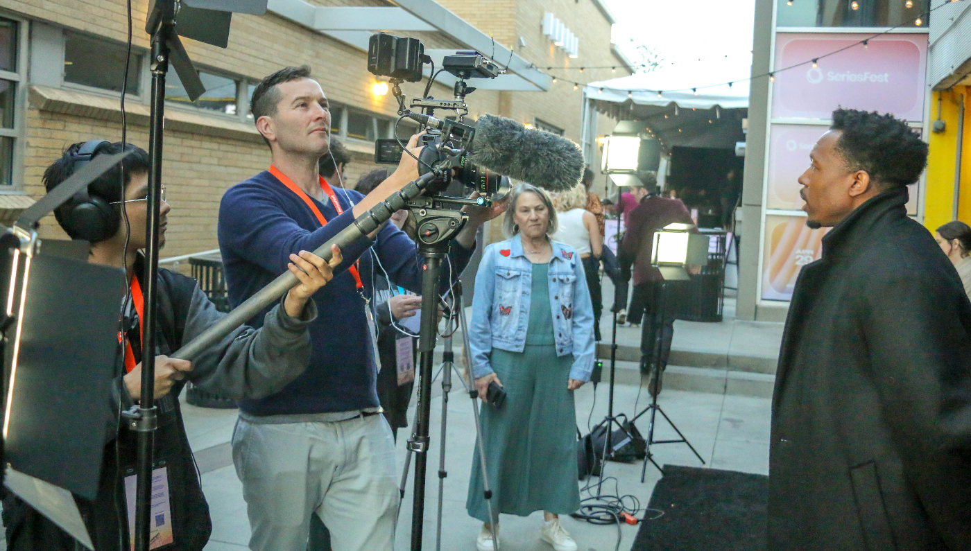 Denver film director Mitch Dickman turns the camera on director Denzel Whitaker at on the red carpet at SeriesFest on April 30, at the Sie Film CenterBeau Ngu/SeriesFestPROVIDED BY SERIESFESTJOHN MOORE/DENVER GAZETTE (JOHN MOORE/DENVER GAZETTE)