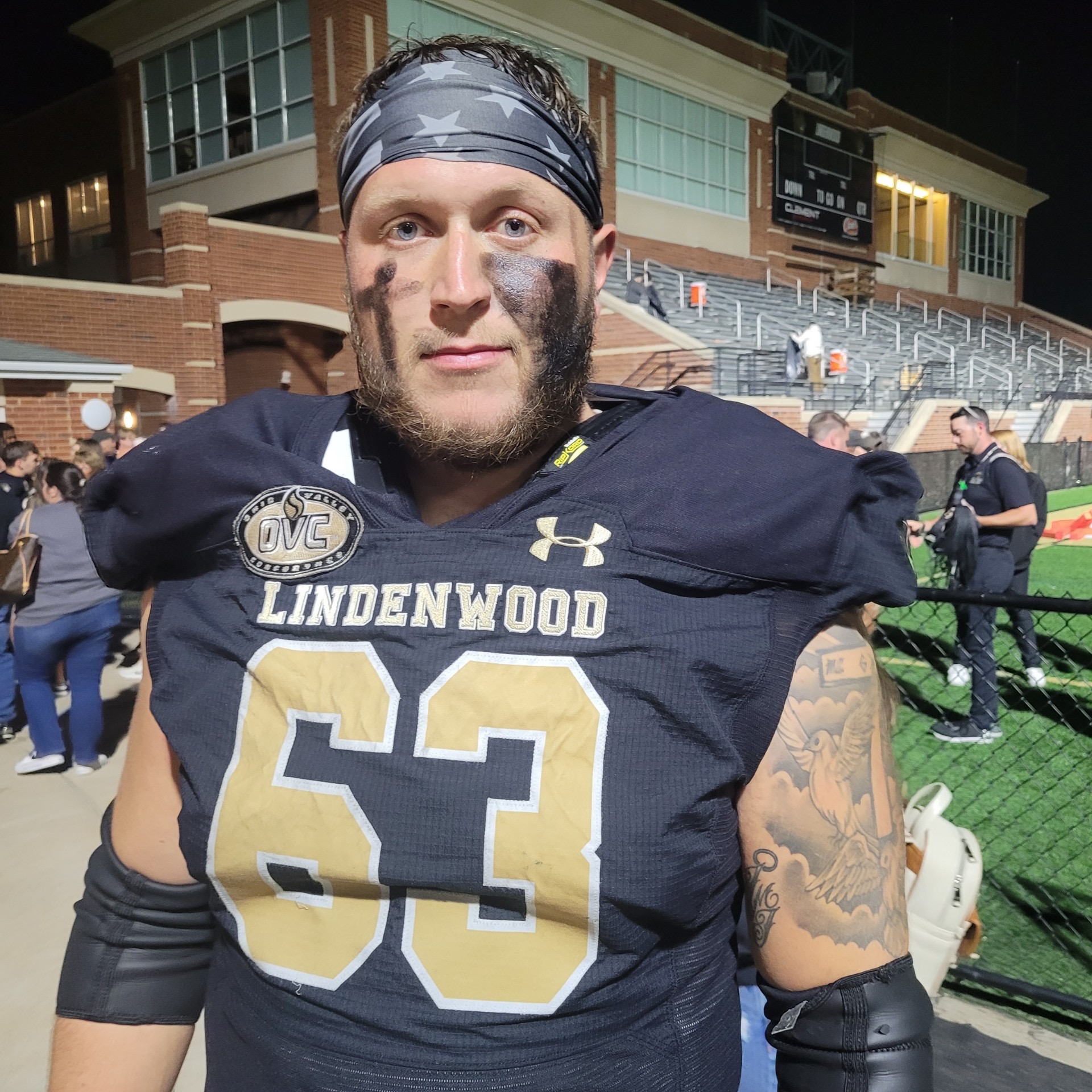 Cameron Cooper, a guard for Lindenwood University, shown during the 2024 season in St. Charles, Mo. Cooper, the son of former Denver Broncos guard Mark Cooper, will attend Broncos rookie minicamp May 9-11 as a tryout player. Photo courtesy of Cooper family.