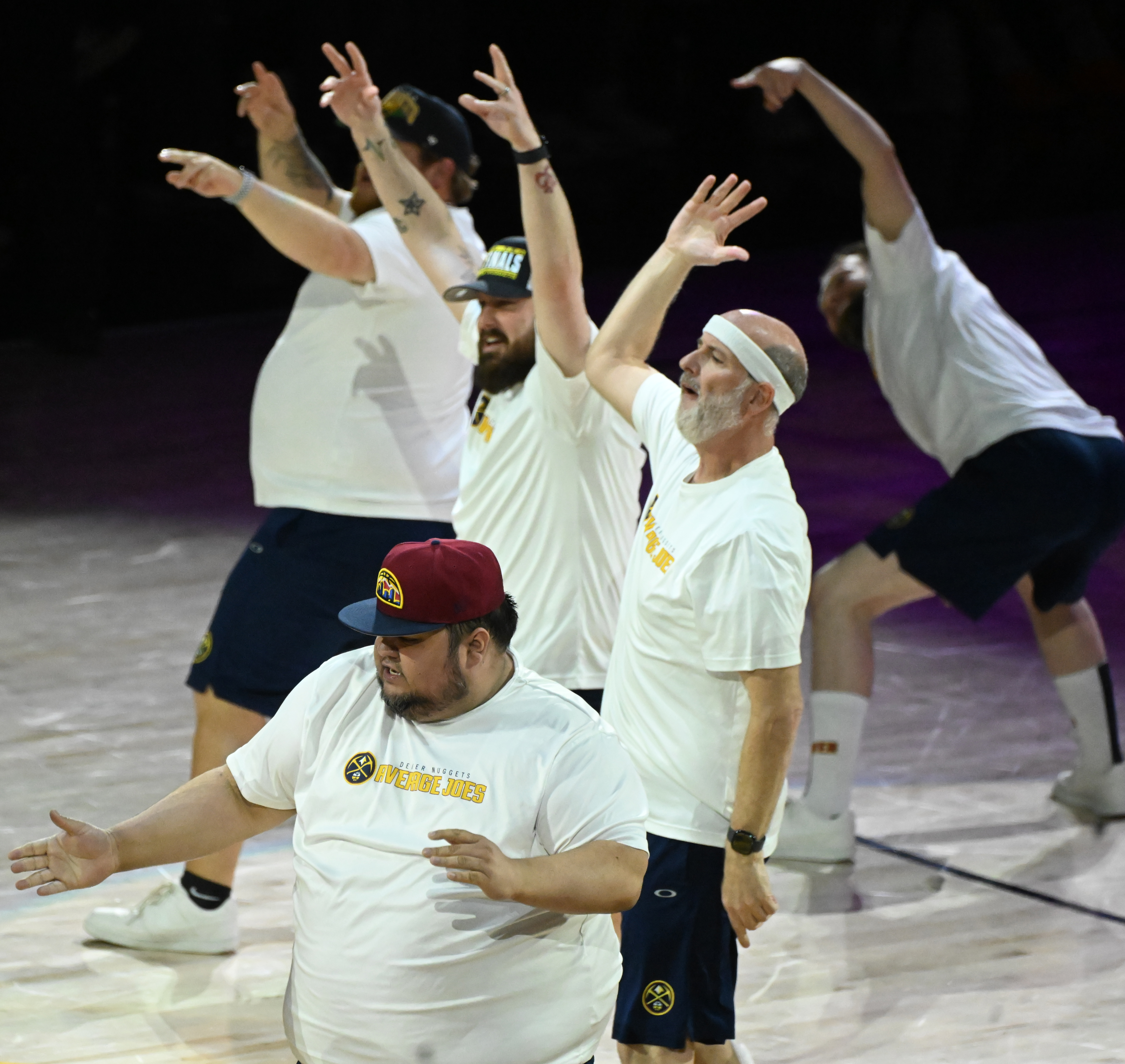 The Average Joes perform during the 3rd quarter of game 3 of round 2 of the Western Conference Championship at Ball Arena on Friday, May 9, 2025. (Jerilee Bennett,The Gazette)