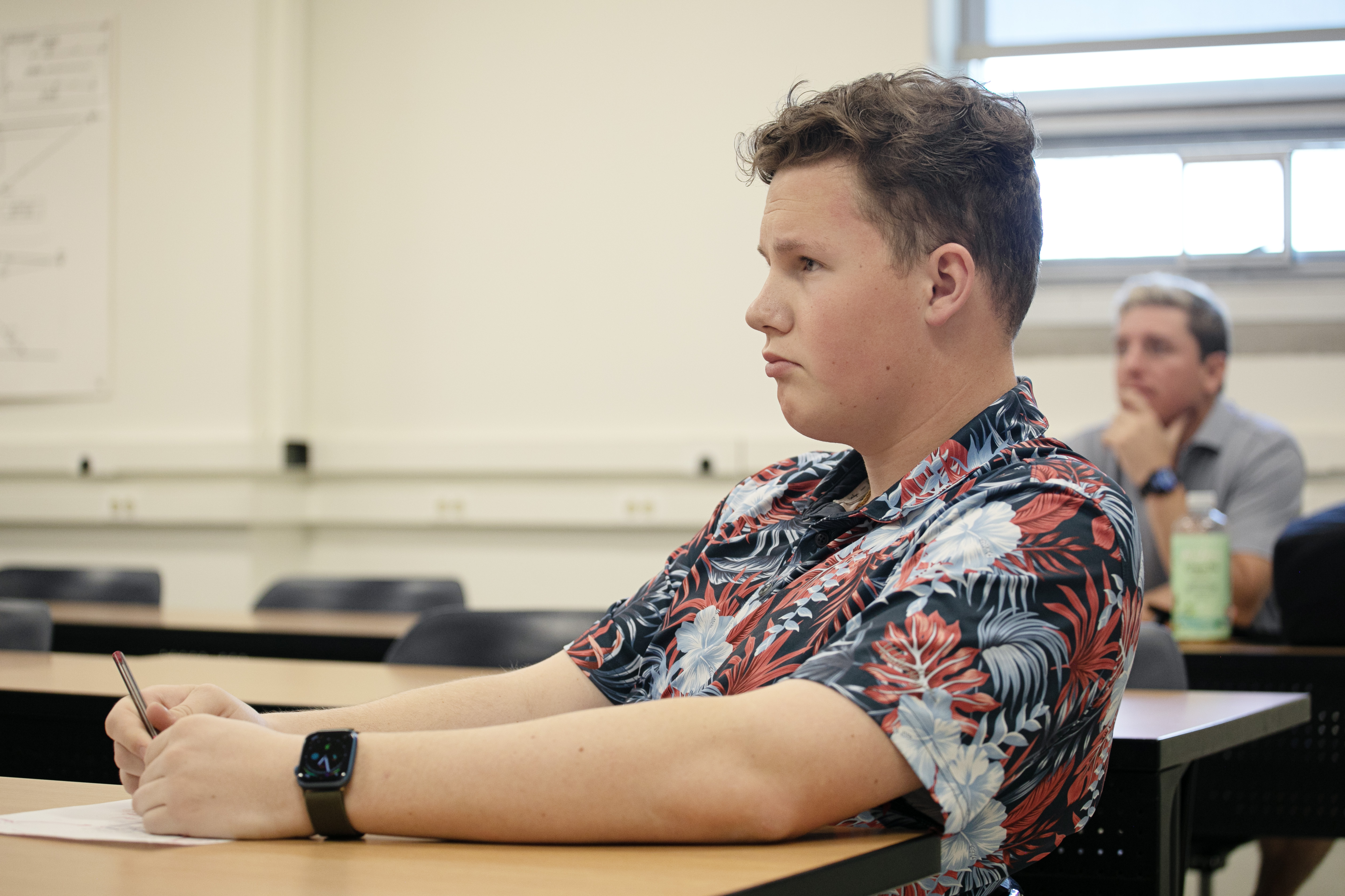 Luke Nugent, left, and Alex Edwards, right, listen in the classroom during a MSU Denver air traffic control concentration class on Thursday, May 15, 2025. (TomHellauerMultimedia Producertom.hellauer@denvergazette.comhttps://denvergazette.com/content/tncms/avatars/f/9e/622/f9e6228a-3b6b-11ed-bf10-fbb71fa8e421.f54b911252c540f1d61709edc4727a39.png)