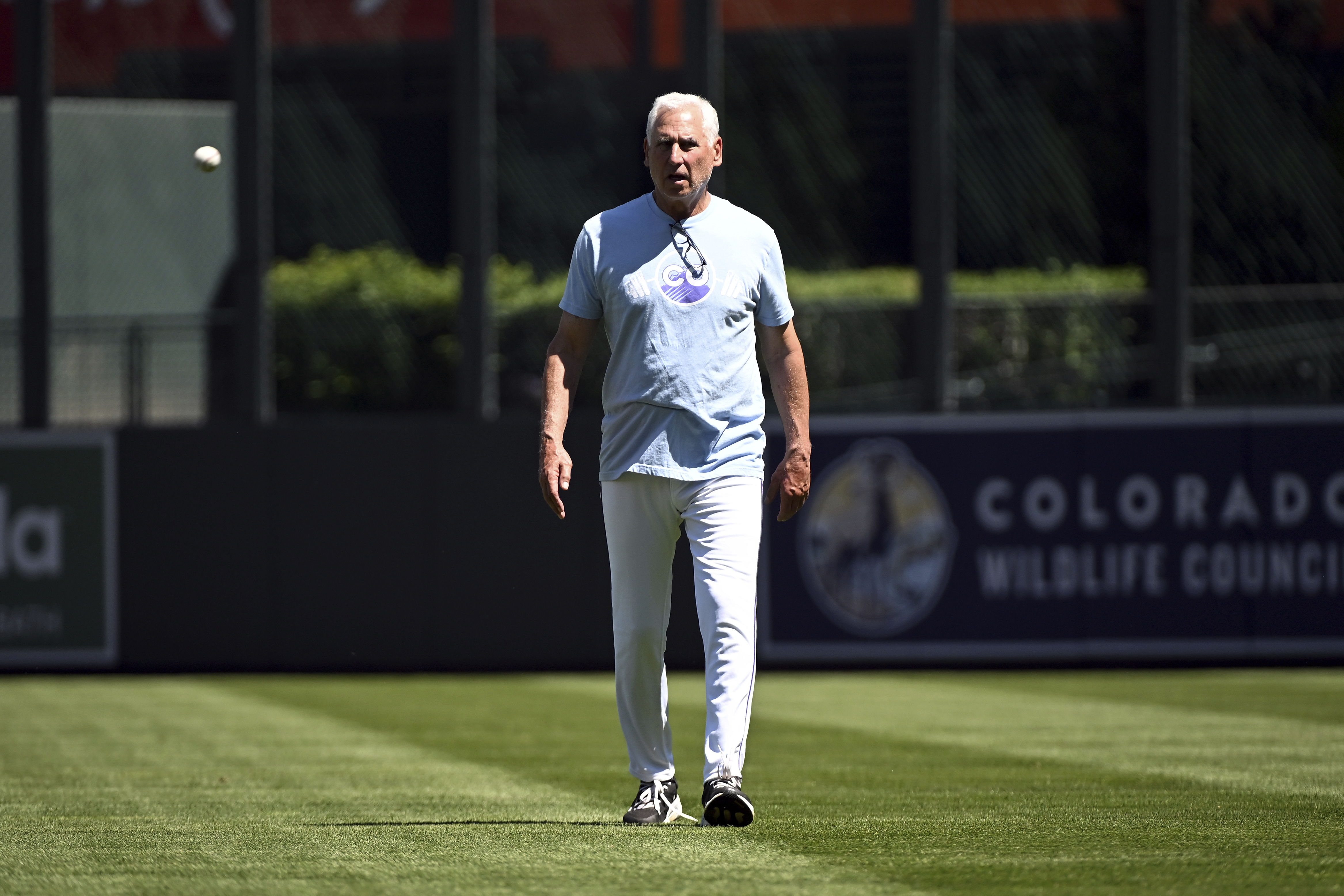 Colorado Rockies manager Bud Black walks off the field prior to a baseball game against the San Diego Padres, Sunday, May 11, 2025, in Denver. Black was fired as manager immediately following the game. (AP Photo/Geneva Heffernan) (Geneva Heffernan)