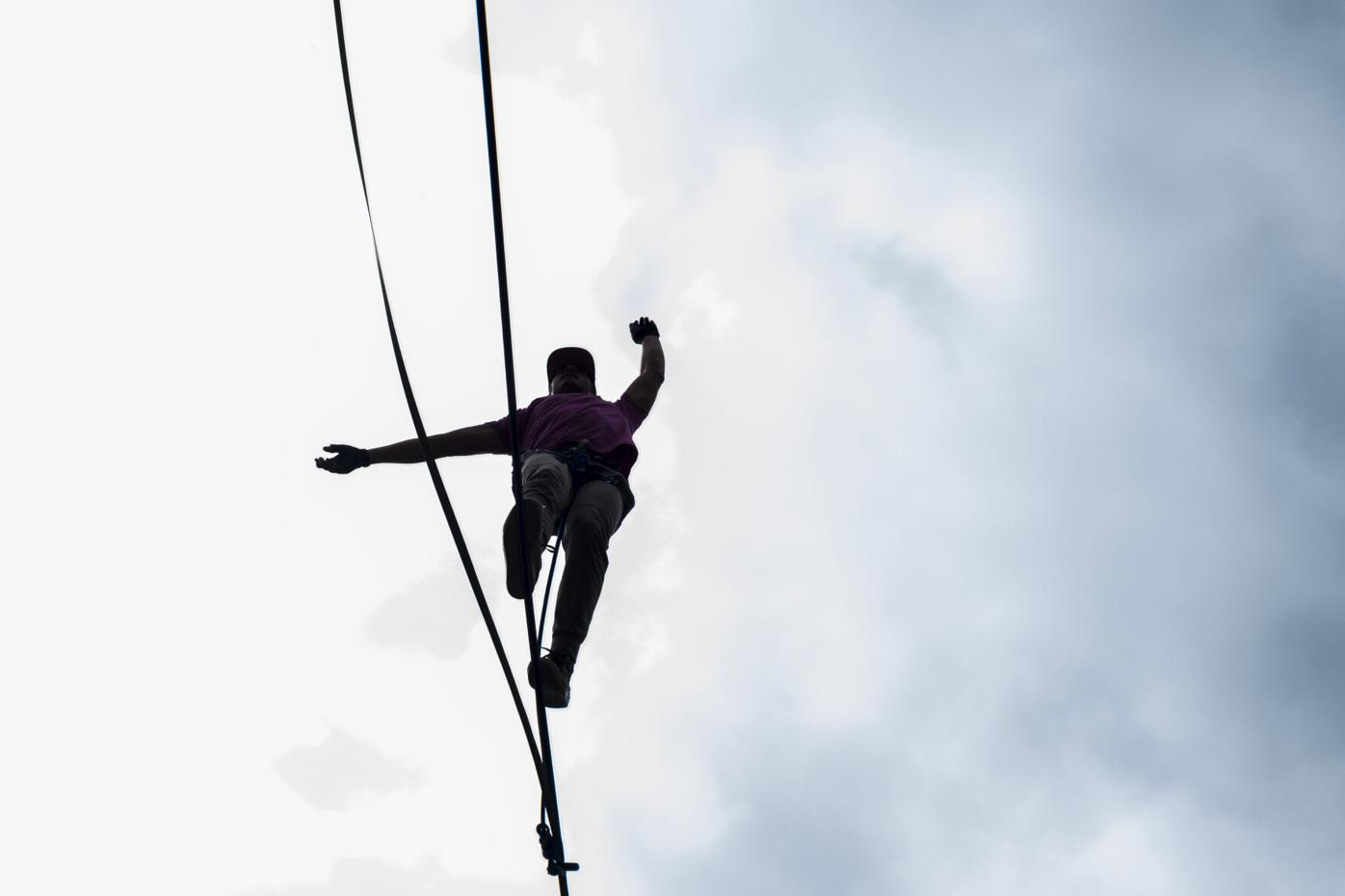 Davis Hermes slacklining outside Edwards