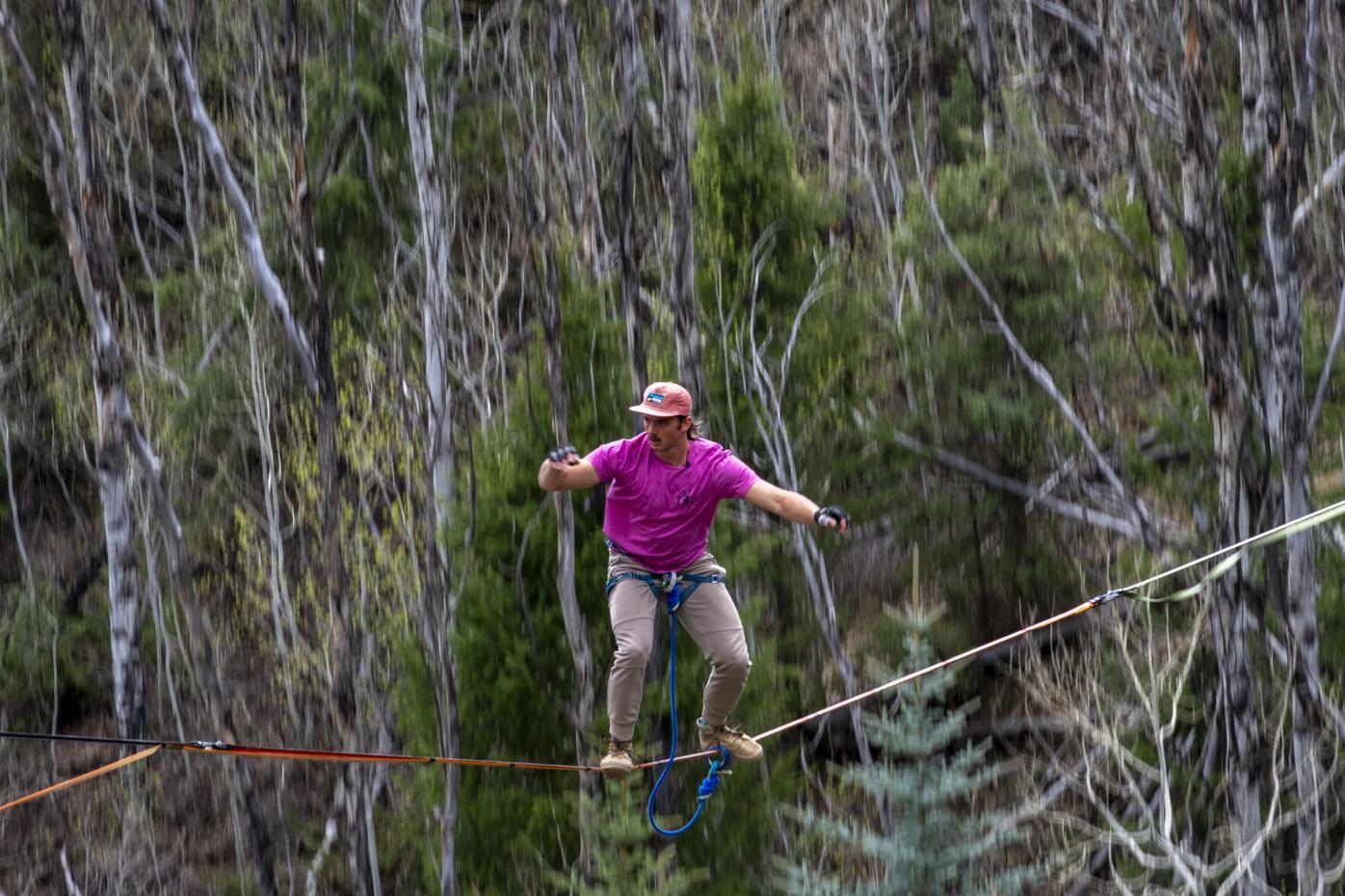 Davis Hermes slacklining outside Edwards