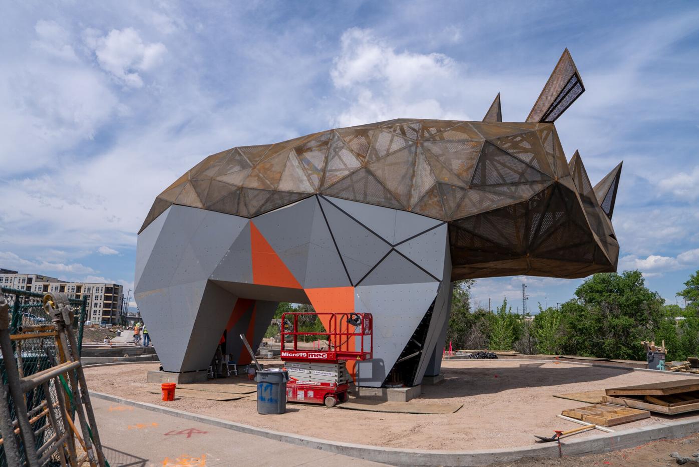 In-progress look at the RiNo rhino sculpture