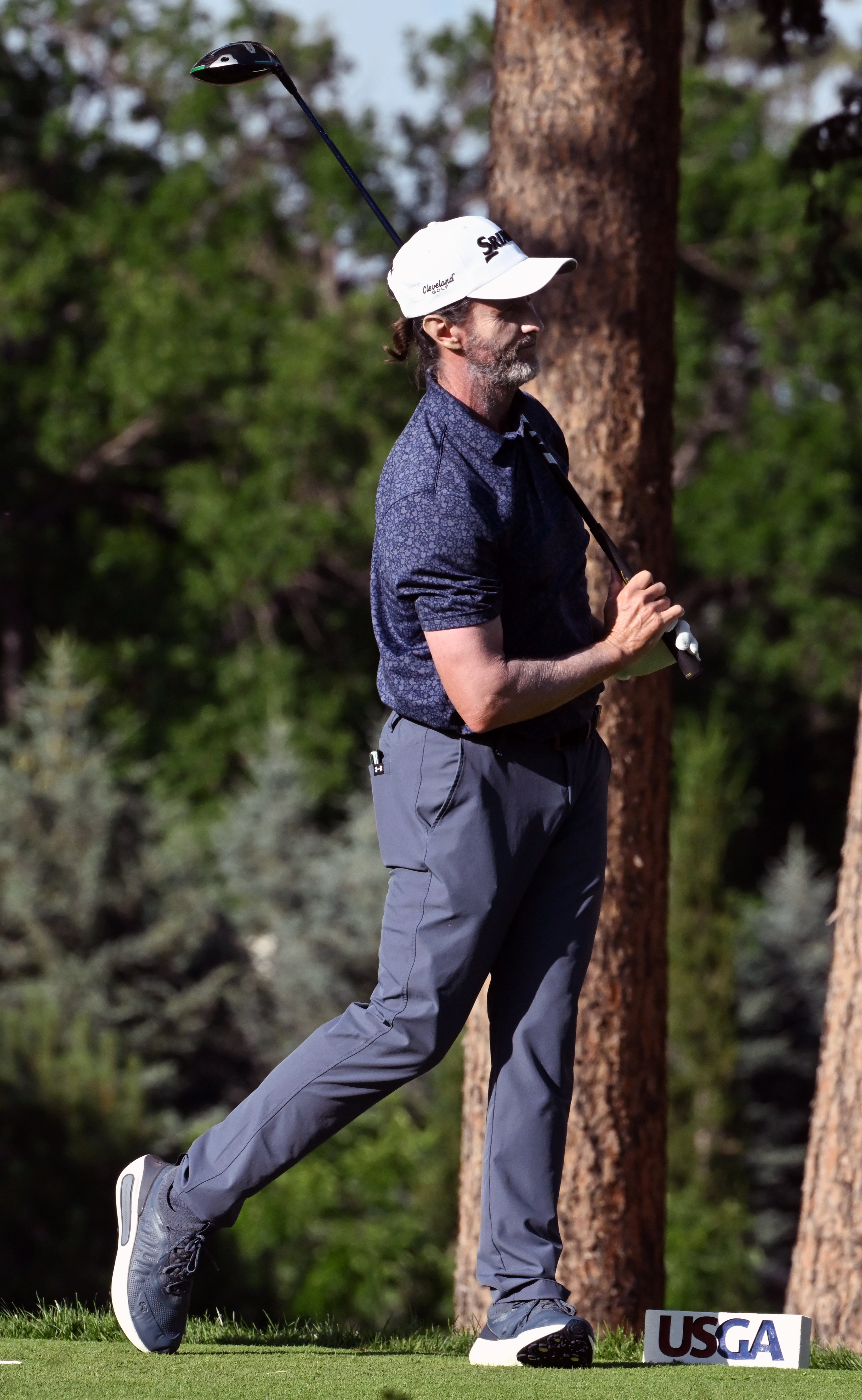 Mark Hensby tees off on hole 5 on day 2 of the U.S. Senior Open Championship at the Broadmoor Golf Club in Colorado Springs, Colorado on Friday, June 27, 2025. Hensby ended up in a three-way tie with Padraig Harrington and Stewart Cink with a score of -6. (Jerilee Bennett,The Gazette)