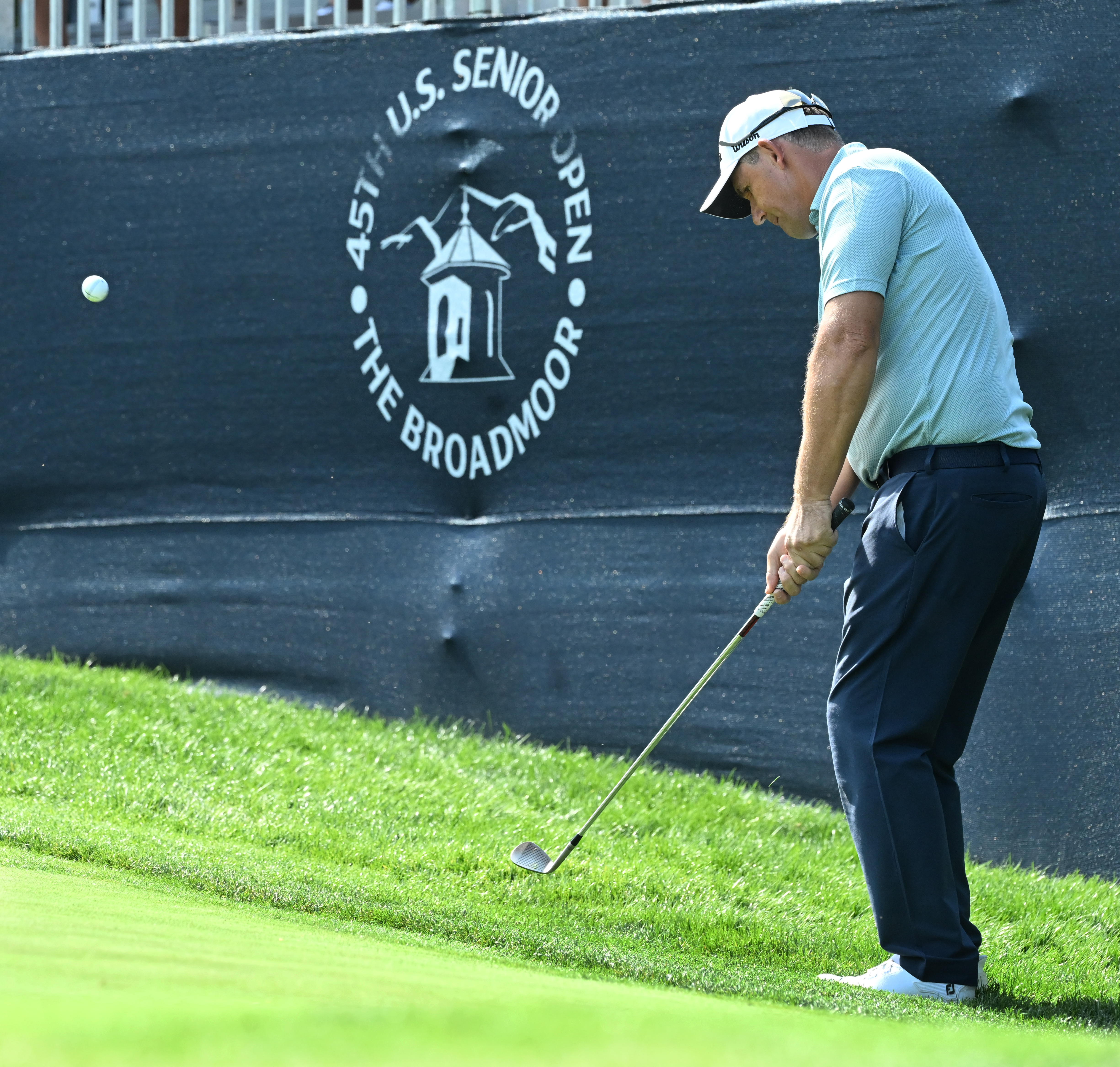 Padraig Harrington chips onto the green on the 10th hole on the first day of play at the U.S. Senior Open Championship at the Broadmoor Golf Club in Colorado Springs, Colorado, on Thursday, June 26, 2025. Harrington ended up in a 2-way tie for first place with a -3. (Jerilee Bennett,The Gazette)