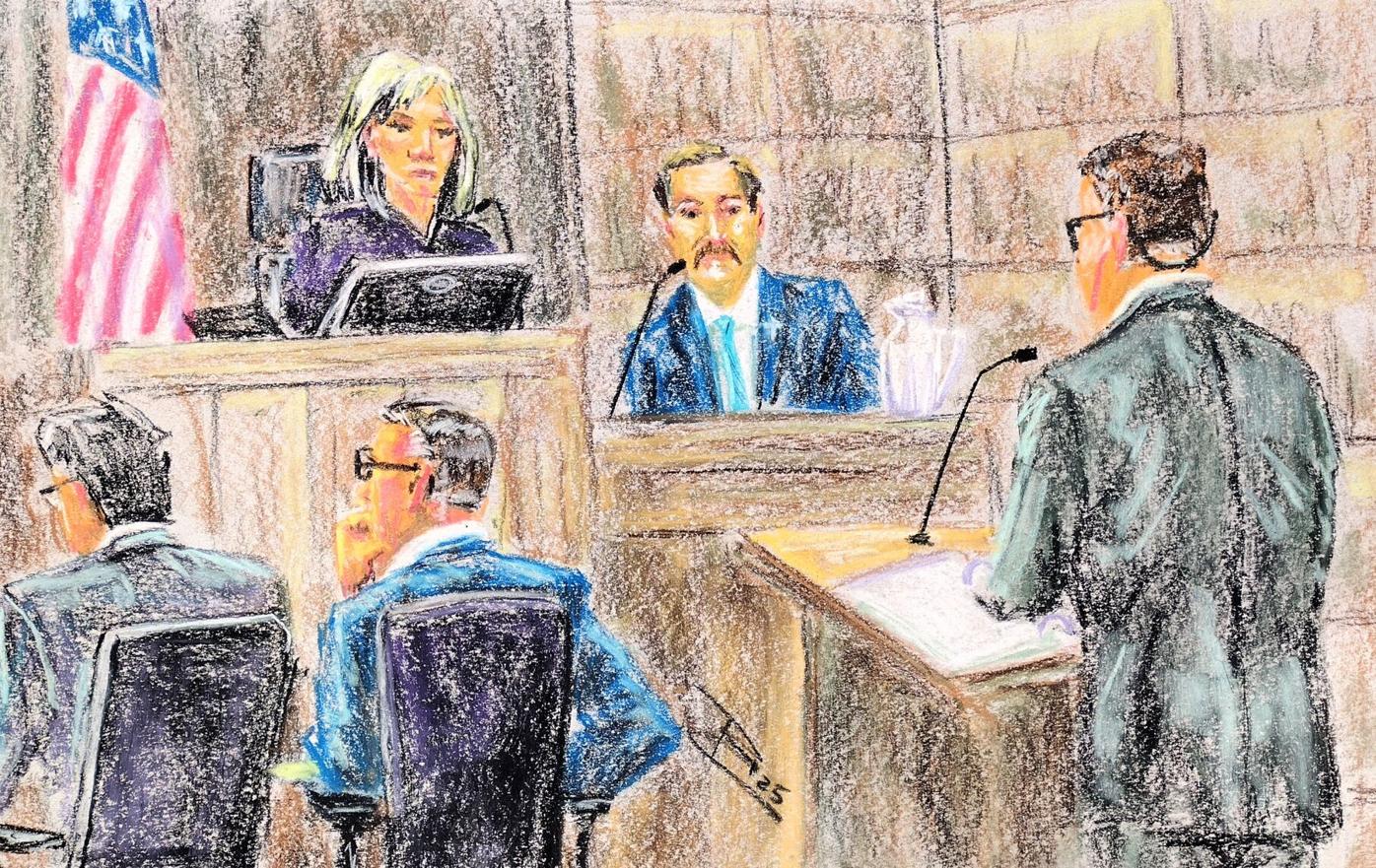 Sketch of Mike Lindell testifying in federal court
