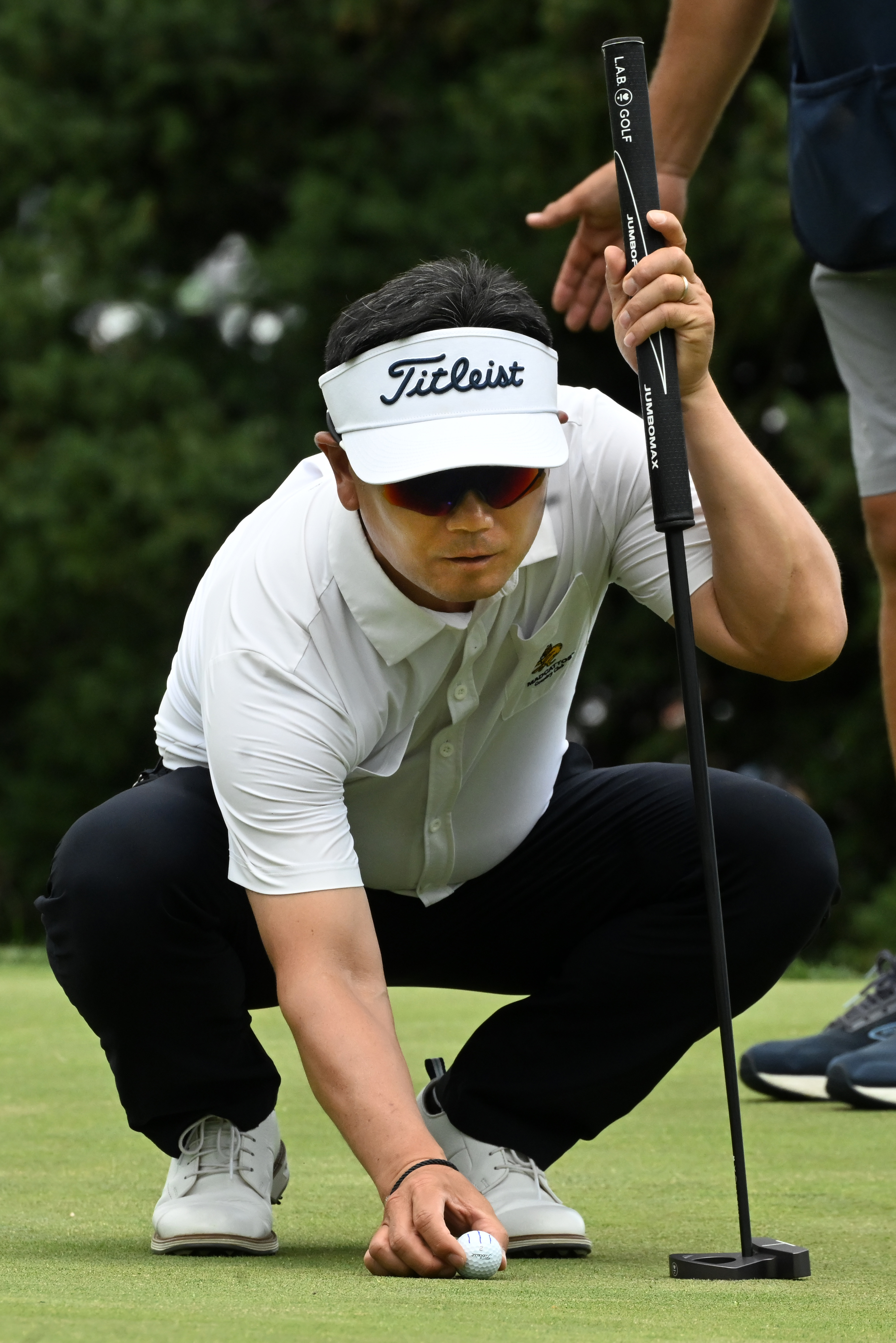 Y.E. Yang lines up a putt on Hole 6 at the U.S. Senior Open Championship at the Broadmoor Golf Club on Friday, June 27, 2025. This was the second day of competition being held in Colorado Springs, Colorado. (Jerilee Bennett,The Gazette)