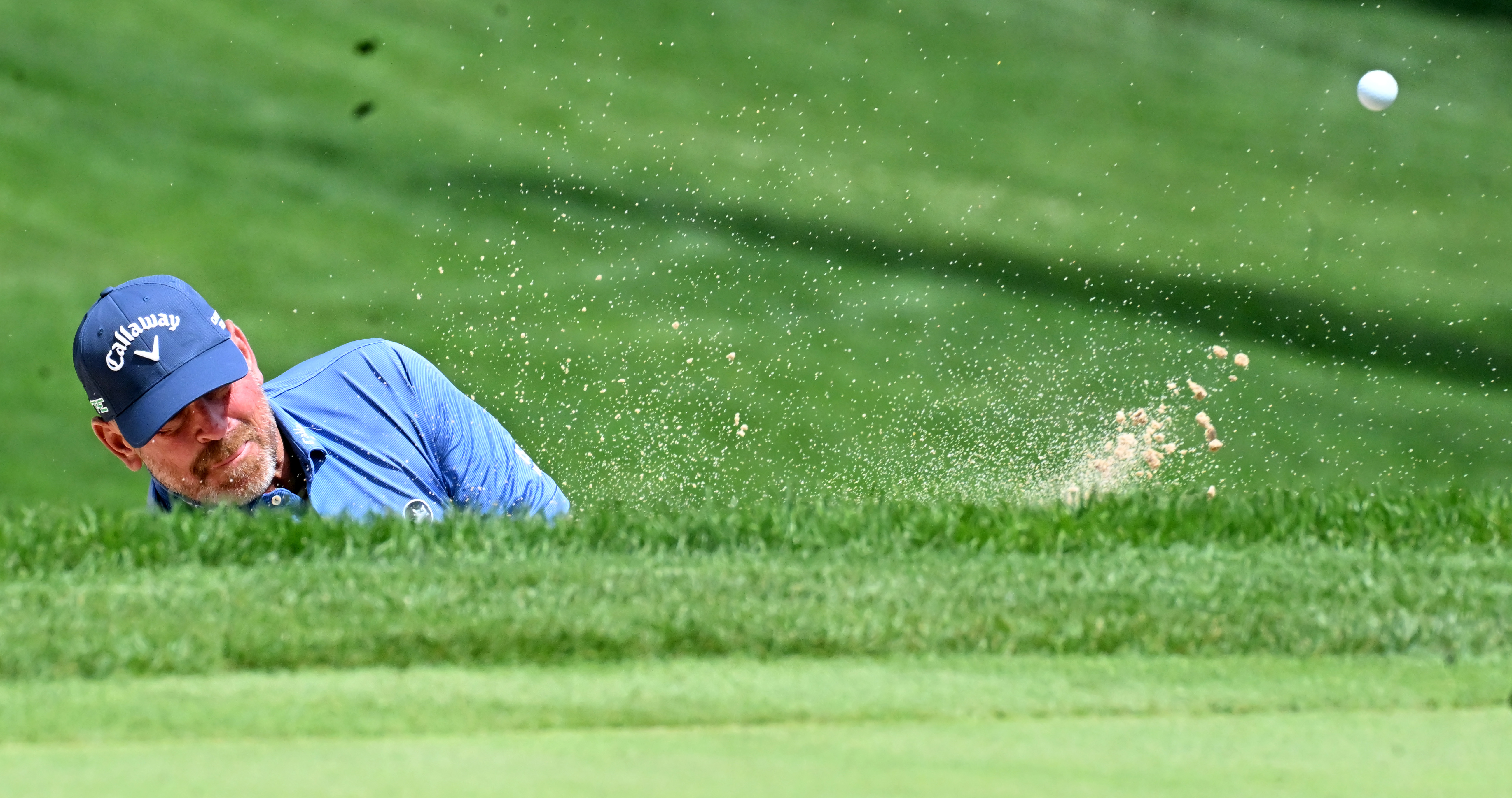 Thomas Bjorn hits out of the sandtrap on the 11th hole of the U.S, Senior Open Championship on Sunday, June 29, 2025 at the Broadmoor Golf Club in Colorado Springs, Colorado. Bjorn finished in a tie for 4th place with a -5. (Jerilee Bennett,The Gazette)