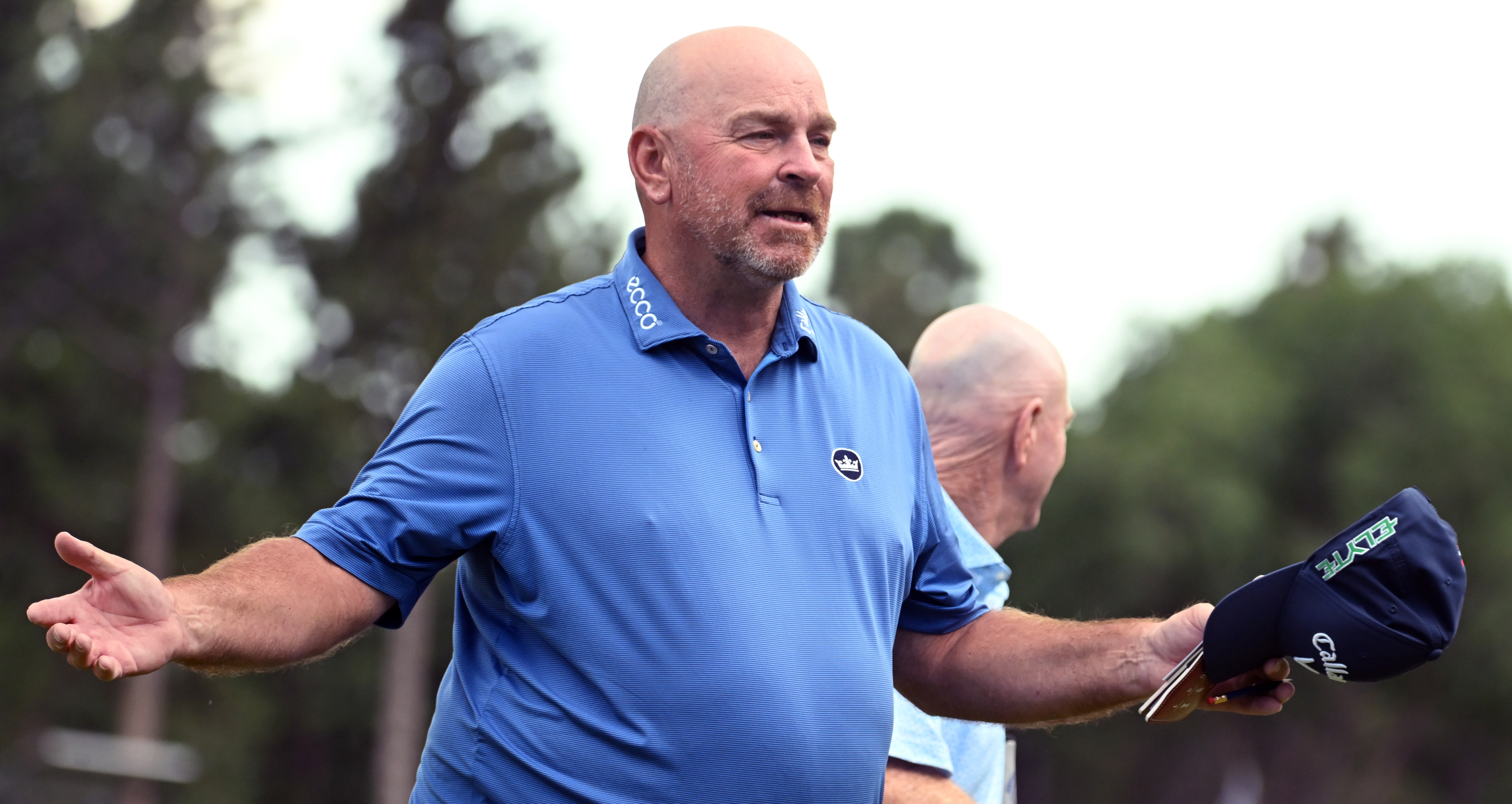 Thomas Bjorn gestures on the 18th green after his first day of play at the U.S. Senior Open Championship at the Broadmoor Golf Club on Thursday, June 26, 2025. Bjorn ended up in a 7-way tie for second place. (Jerilee Bennett,The Gazette)