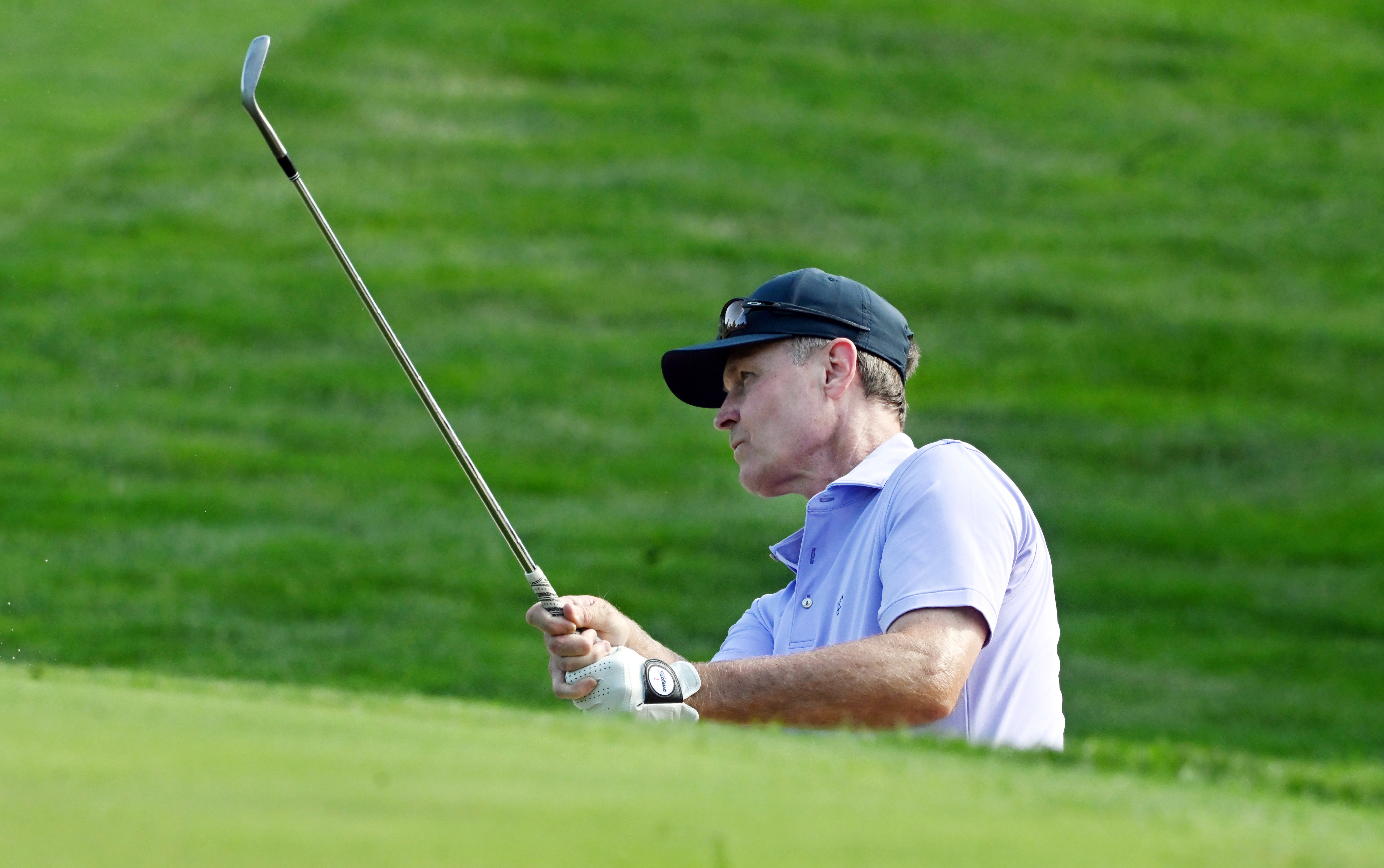 Bob Estes hits out of a bunker on the 12th hole on day 2 of the U.S. Senior Open Championship at the Broadmoor Golf Club in Colorado Springs, Colorado on Friday, June 27, 2025. (Jerilee Bennett,The Gazette)