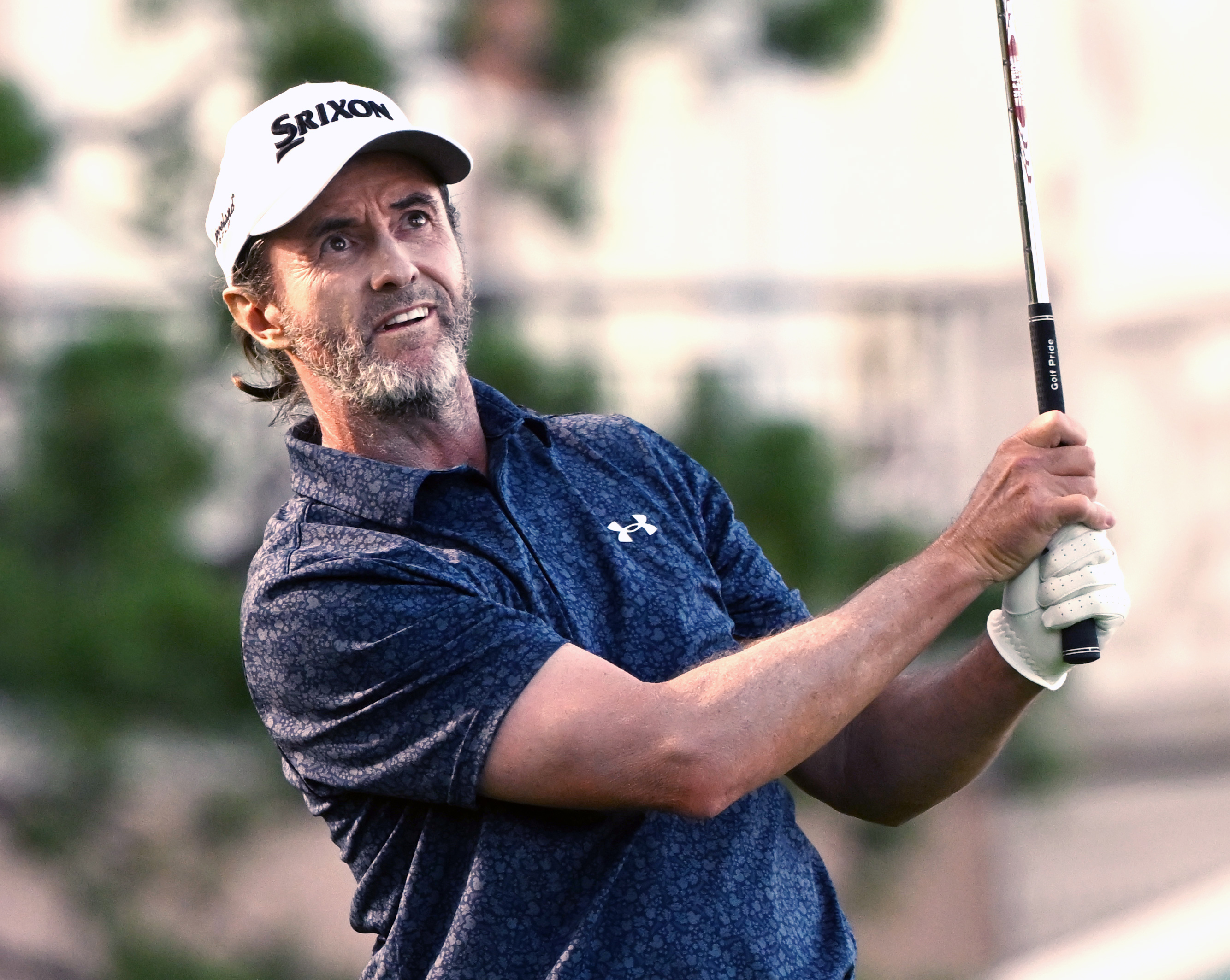 Mark Hensby tees off on hole 4 on day 2 of the U.S. Senior Open Championship at the Broadmoor Golf Club in Colorado Springs, Colorado on Friday, June 27, 2025. Hensby ended up in a three-way tie with Padraig Harrington and Stewart Cink with a score of -6. (Jerilee Bennett,The Gazette)