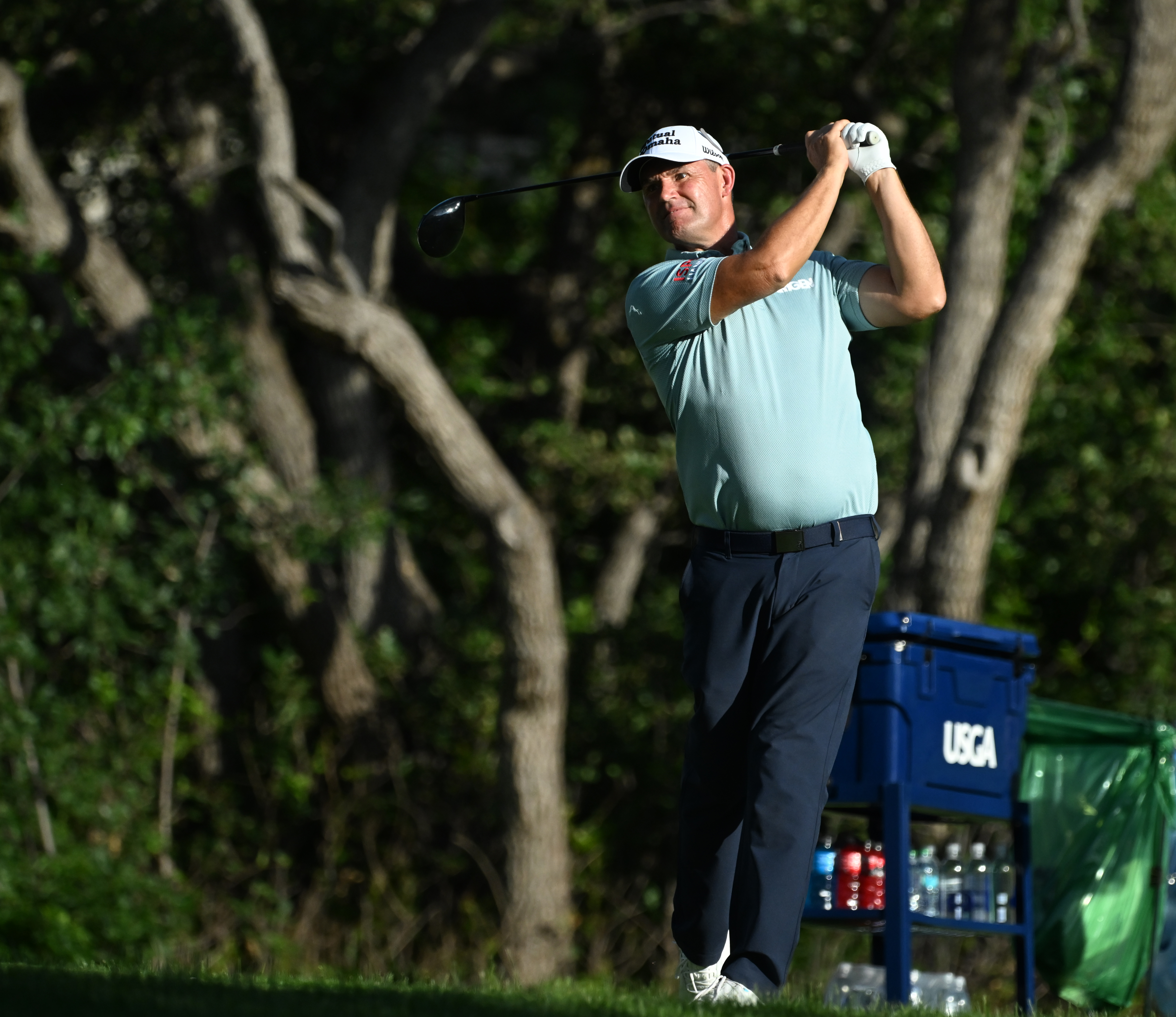 Padraig Harrington tees off on the 17th hole on the first day of play at the U.S. Senior Open Championship at the Broadmoor Golf Club in Colorado Springs, Colorado, on Thursday, June 26, 2025. Harrington ended up in a 2-way tie for first place with a -3. (Jerilee Bennett,The Gazette)