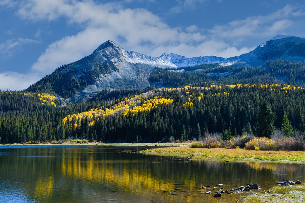 Autumn foliage on Lost Lake at Kebler Pass, Colorado.