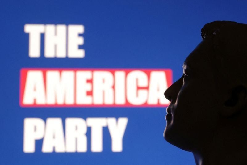 Illustration shows 3D printed miniature depicting Elon Musk and words "The America Party (copy)