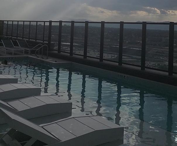 Rooftop pool at Rose & Thorn offers cocktails and skyline views in Denver’s RiNo
