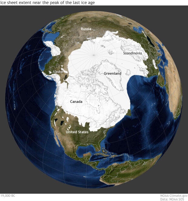 Ice sheet extent near the peak of the last ice age