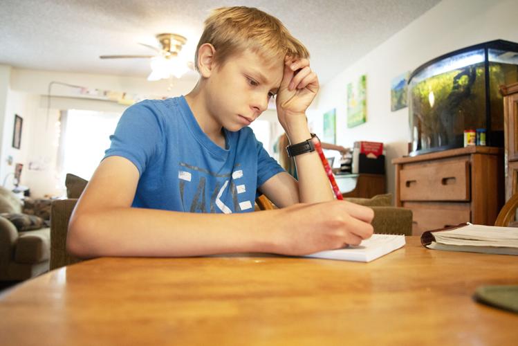 Peter Graber works on various coursework during a homeschooling session