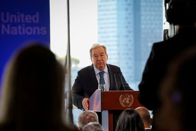 FILE PHOTO: United Nations Secretary General Antonio Guterres delivers a speech on climate and renewable energy in New York