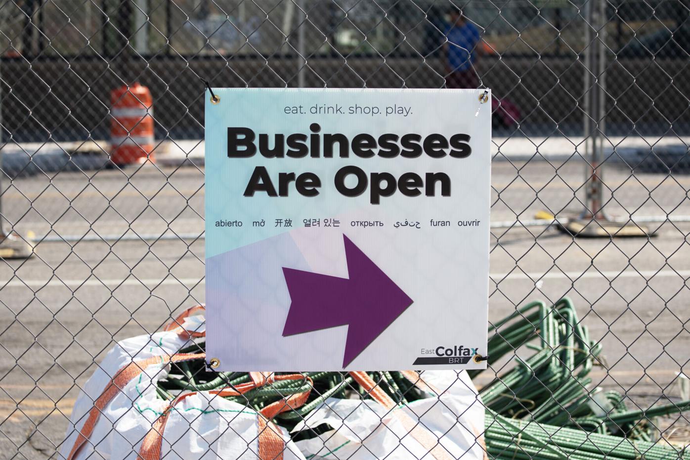 The East Colfax BRT authority has placed signs up indicating businesses are open