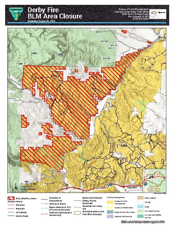 Derby fire closes BLM land