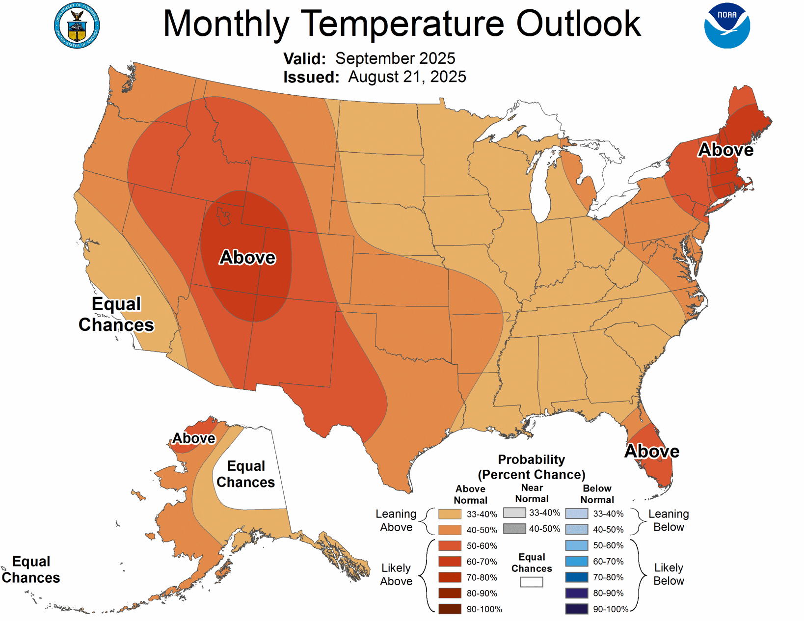 September 2025 monthly temperature outlook