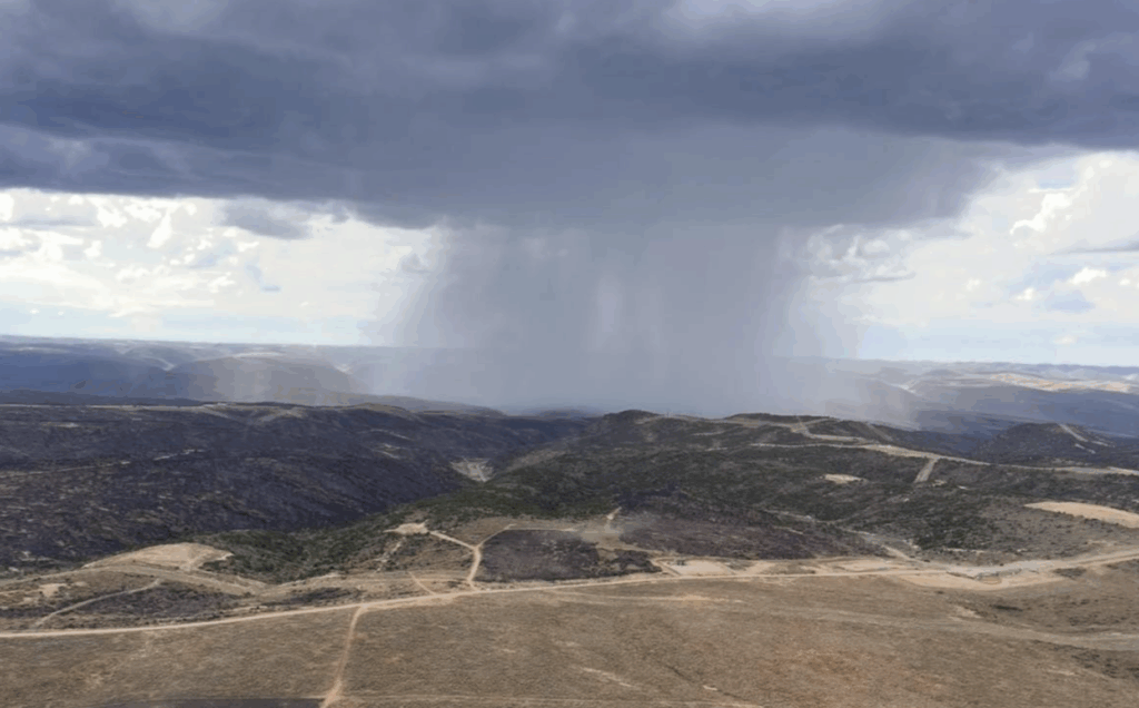 Rain in the area of the Lee Fire, which can result in an increased risk of flash flooding. Photo: Elk and Lee Fire Information Facebook page.