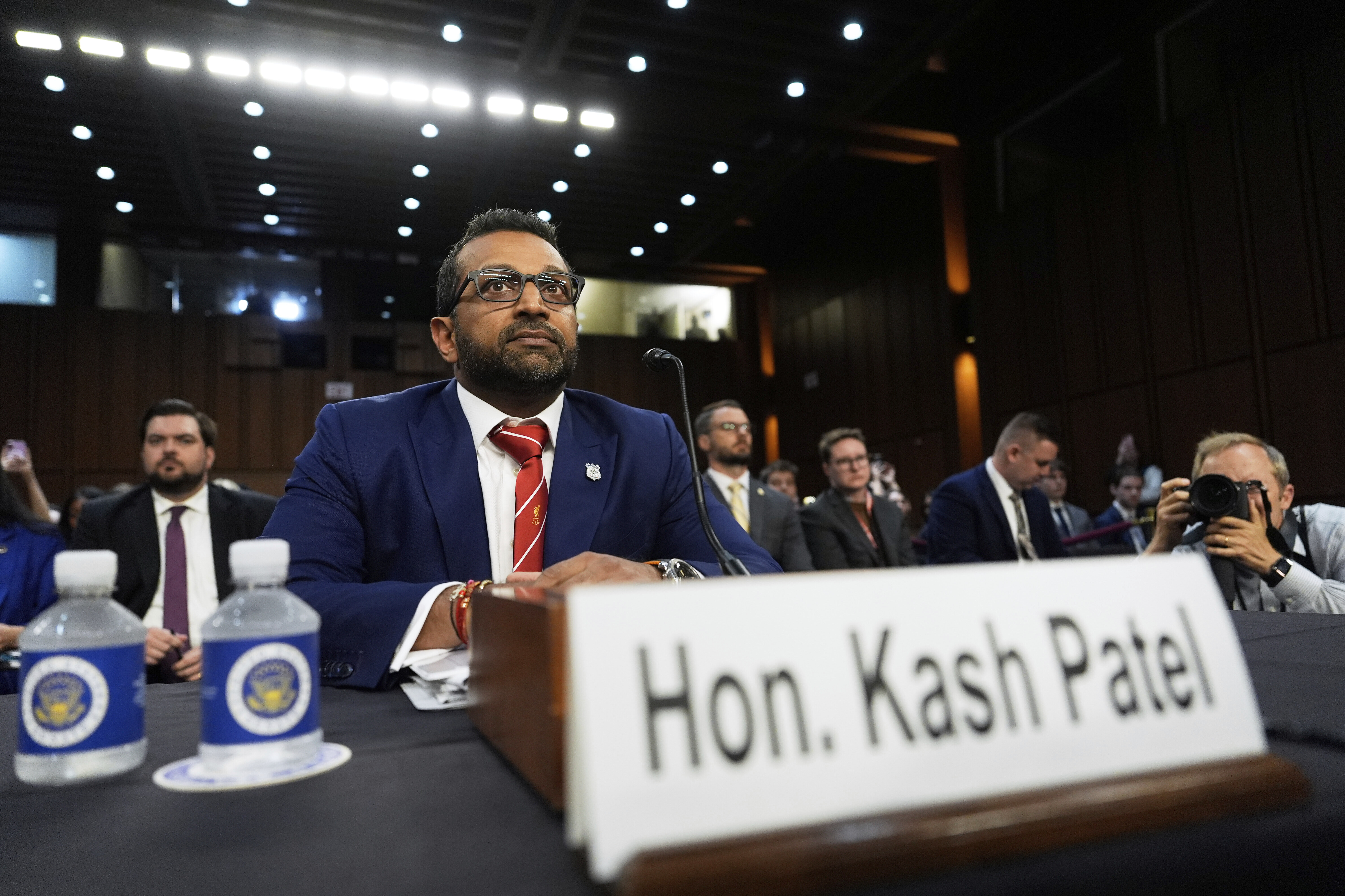 FBI Director Kash Patel appears before the Senate Judiciary Committee for his first oversight hearing, Tuesday, Sept. 16, 2025, at the Capitol in Washington. (Julia Demaree Nikhinson - AP)