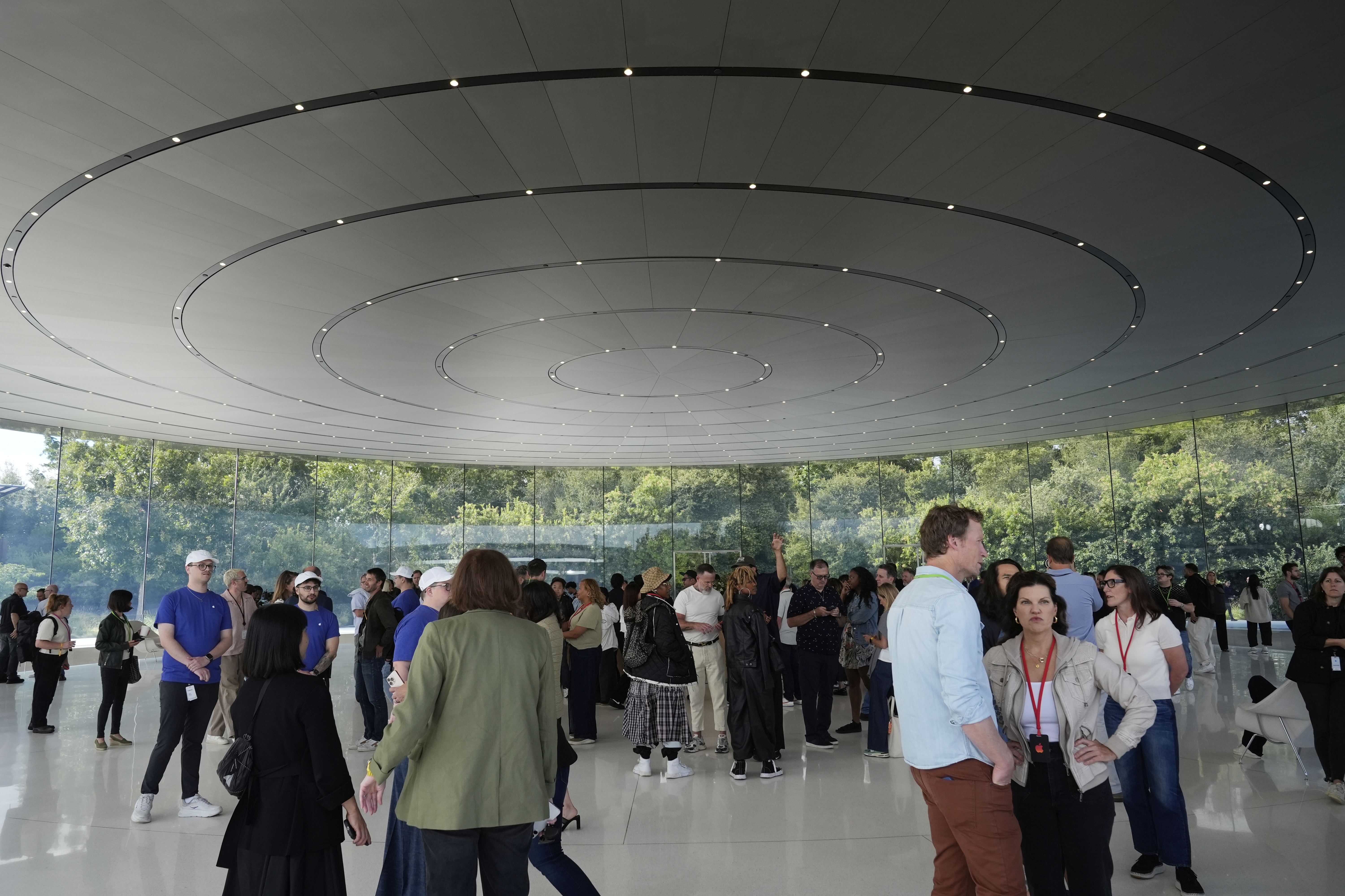 Attendees wait inside the Steve Jobs Theater for an announcement of new products at Apple Park on Tuesday, Sept. 9, 2025, in Cupertino, Calif. (Godofredo A. Vásquez - AP)