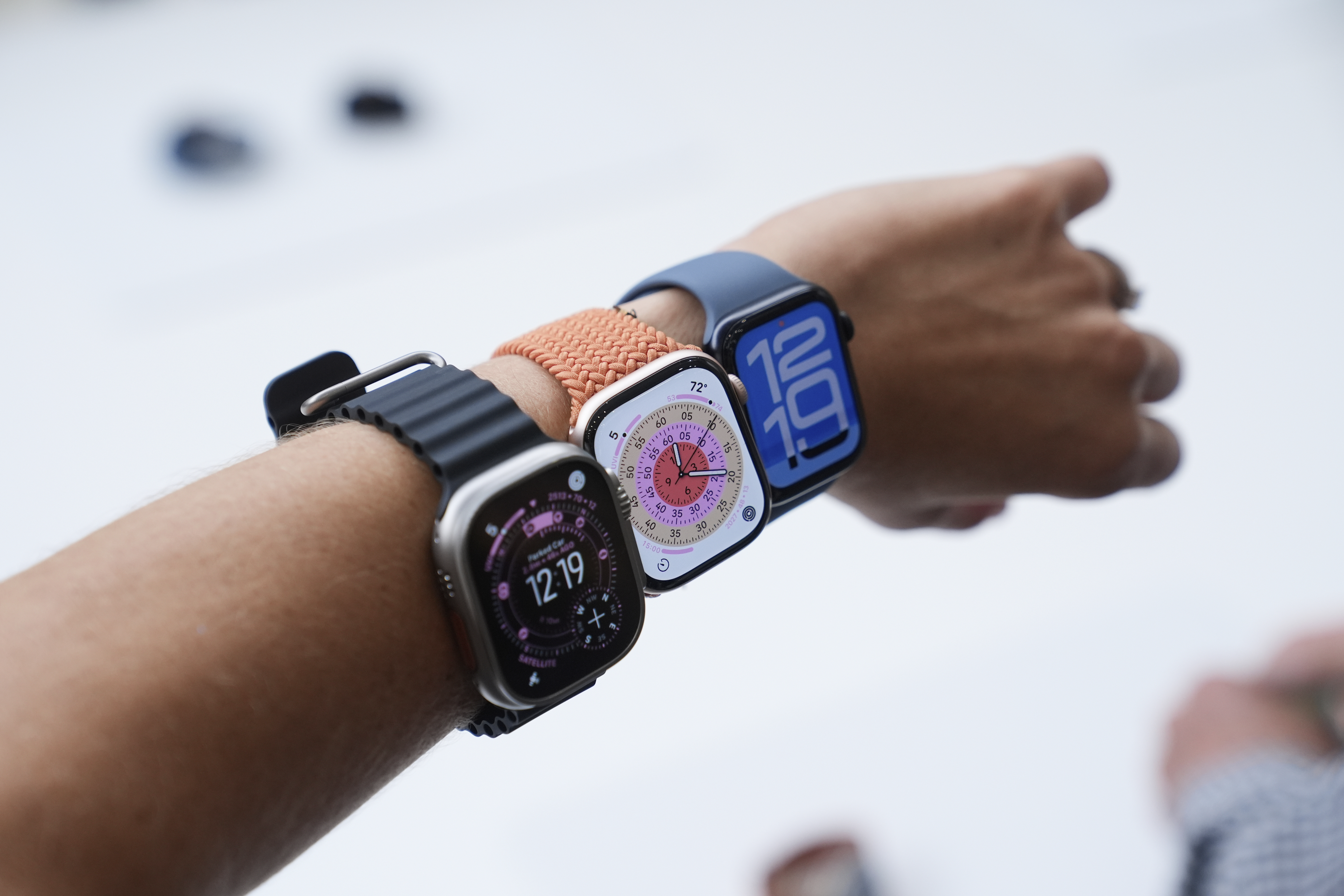 Apple Watches are displayed during an announcement of new products at Apple Park on Tuesday, Sept. 9, 2025, in Cupertino, Calif. (Godofredo A. Vásquez - AP)