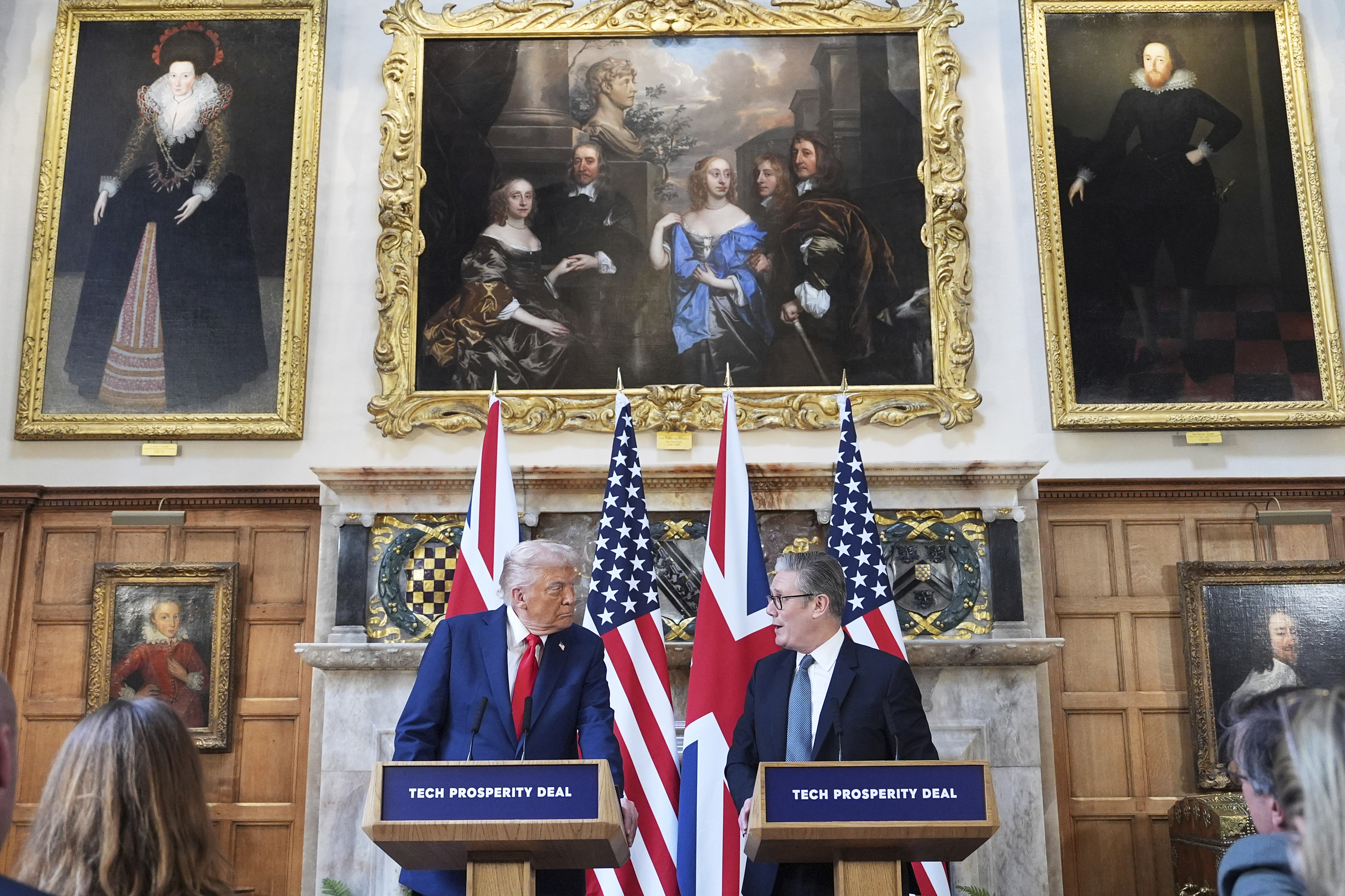 President Donald Trump and Britain's Prime Minister Keir Starmer attend a joint press conference at Chequers near Aylesbury, England, Thursday, Sept. 18, 2025. (Evan Vucci - AP)