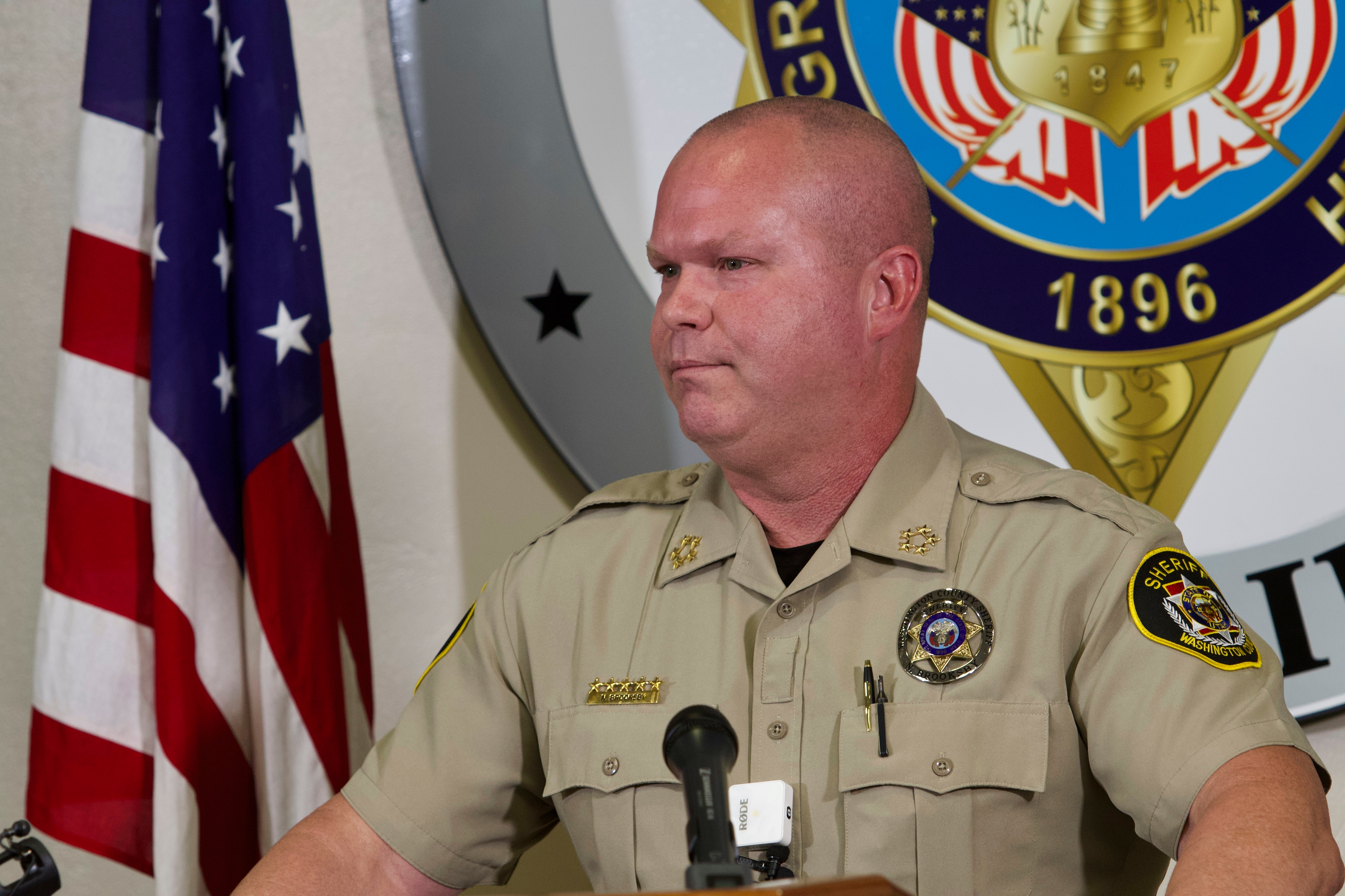 Nate Brooksby, Washington County Sheriff, speaks at a press conference on the shooting of Charlie Kirk, who was killed last week at Utah Valley University, Wednesday, Sept. 17, 2025, in Hurricane, Utah. (Ty ONeil - AP)