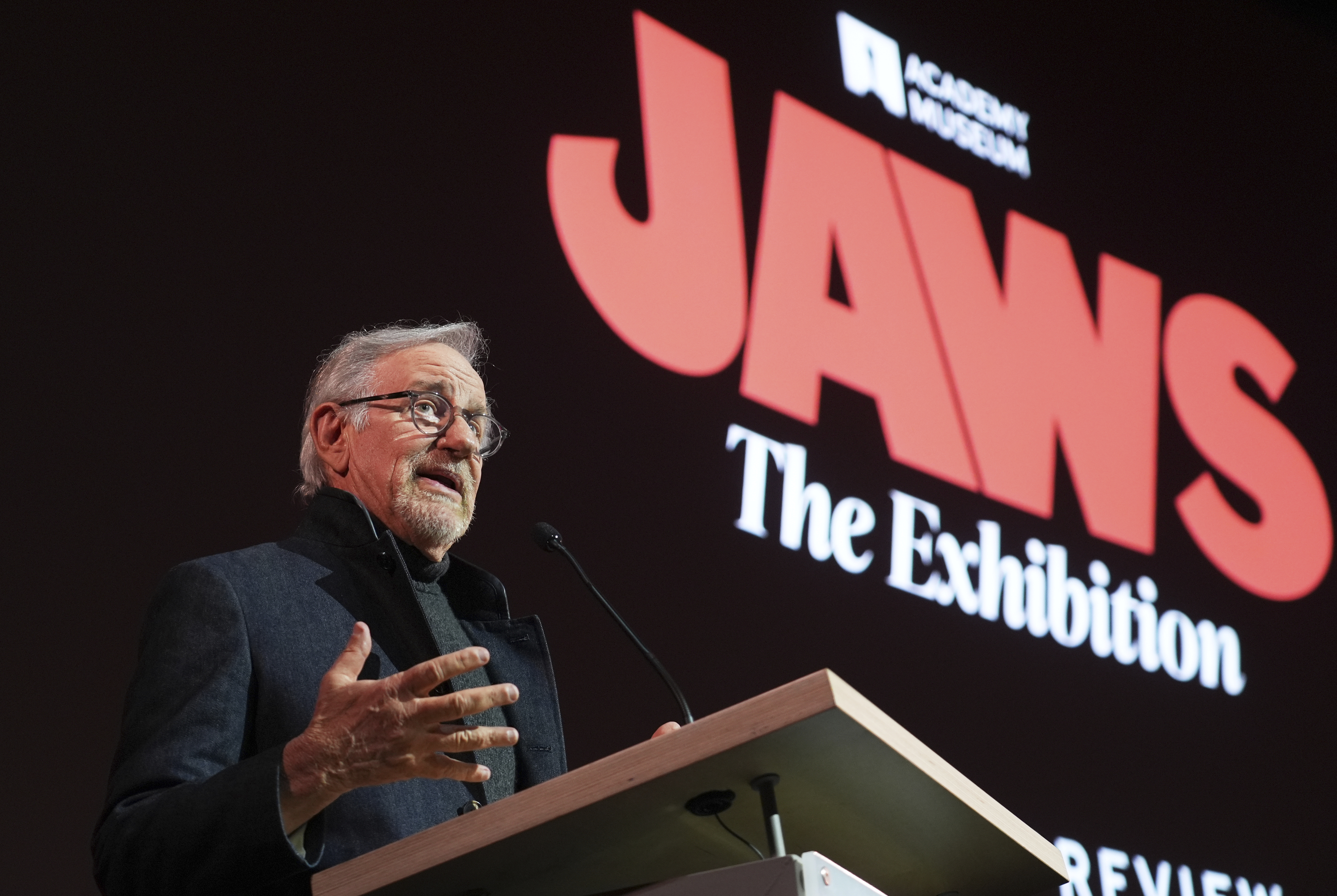 Steven Spielberg celebrates ‘awesome’ 50th anniversary ‘Jaws’ exhibition at Academy Museum