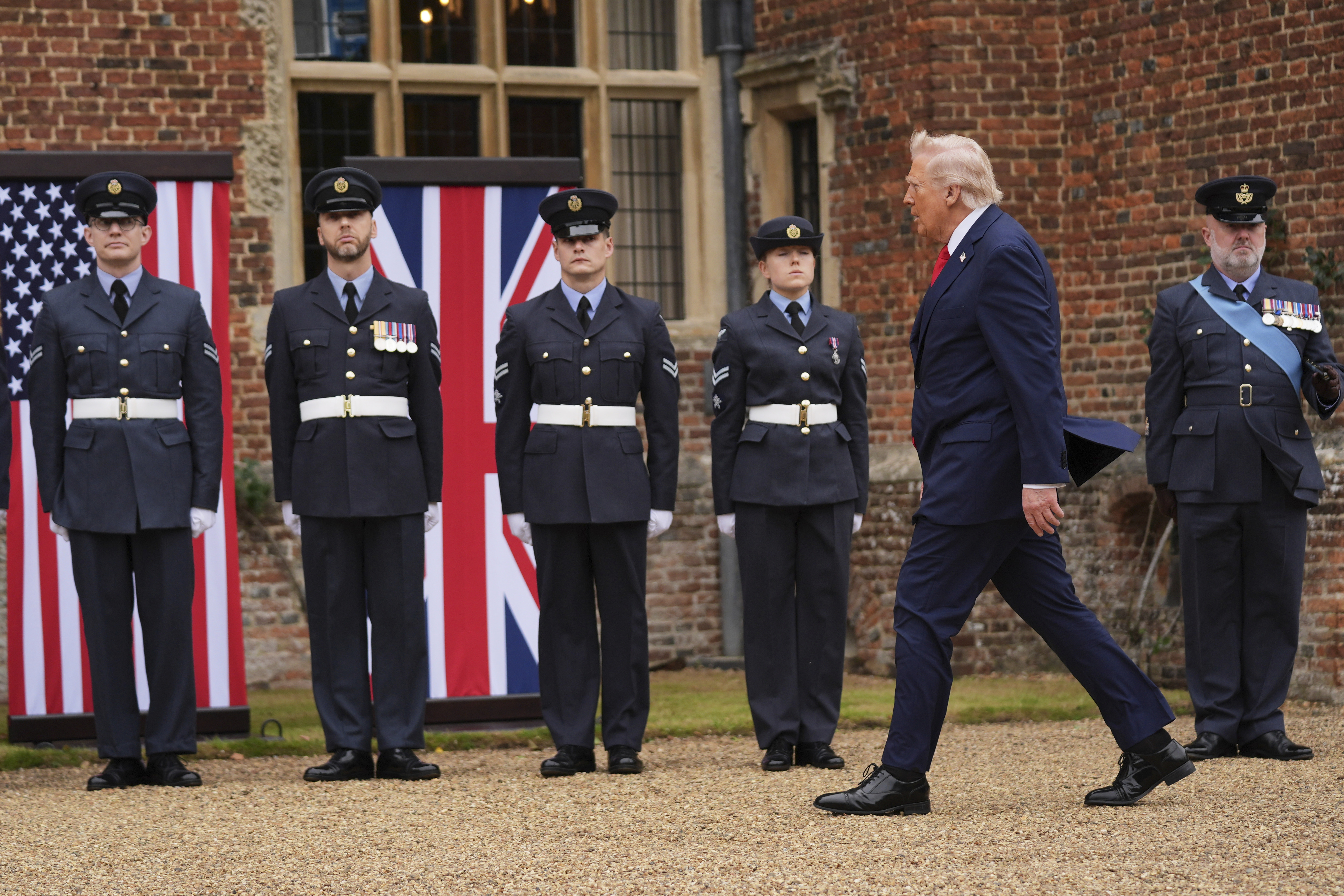 President Donald Trump arrives for a meeting with Britain's Prime Minister Keir Starmer at Chequers near Aylesbury, England, Thursday, Sept. 18, 2025. (Evan Vucci - AP)