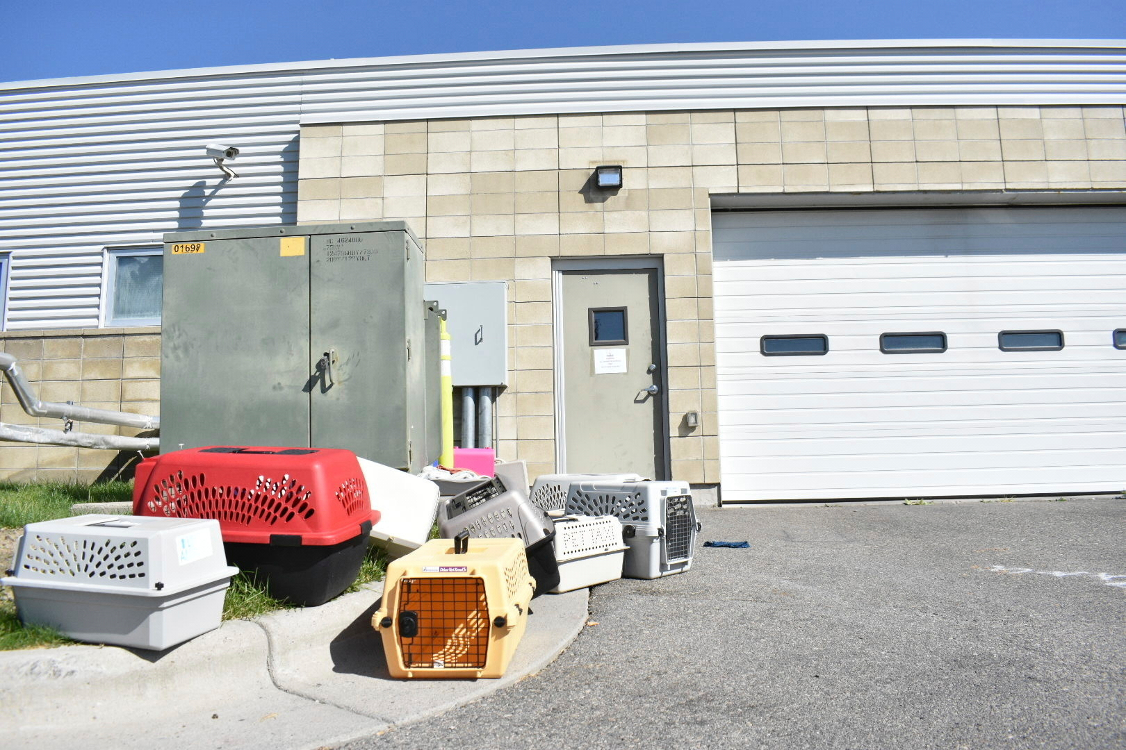 Animal crates sit outside the Yellowstone Valley Animal Shelter on Friday, Sept. 12, 2025, in Billings, Mont. (Matthew Brown - AP)
