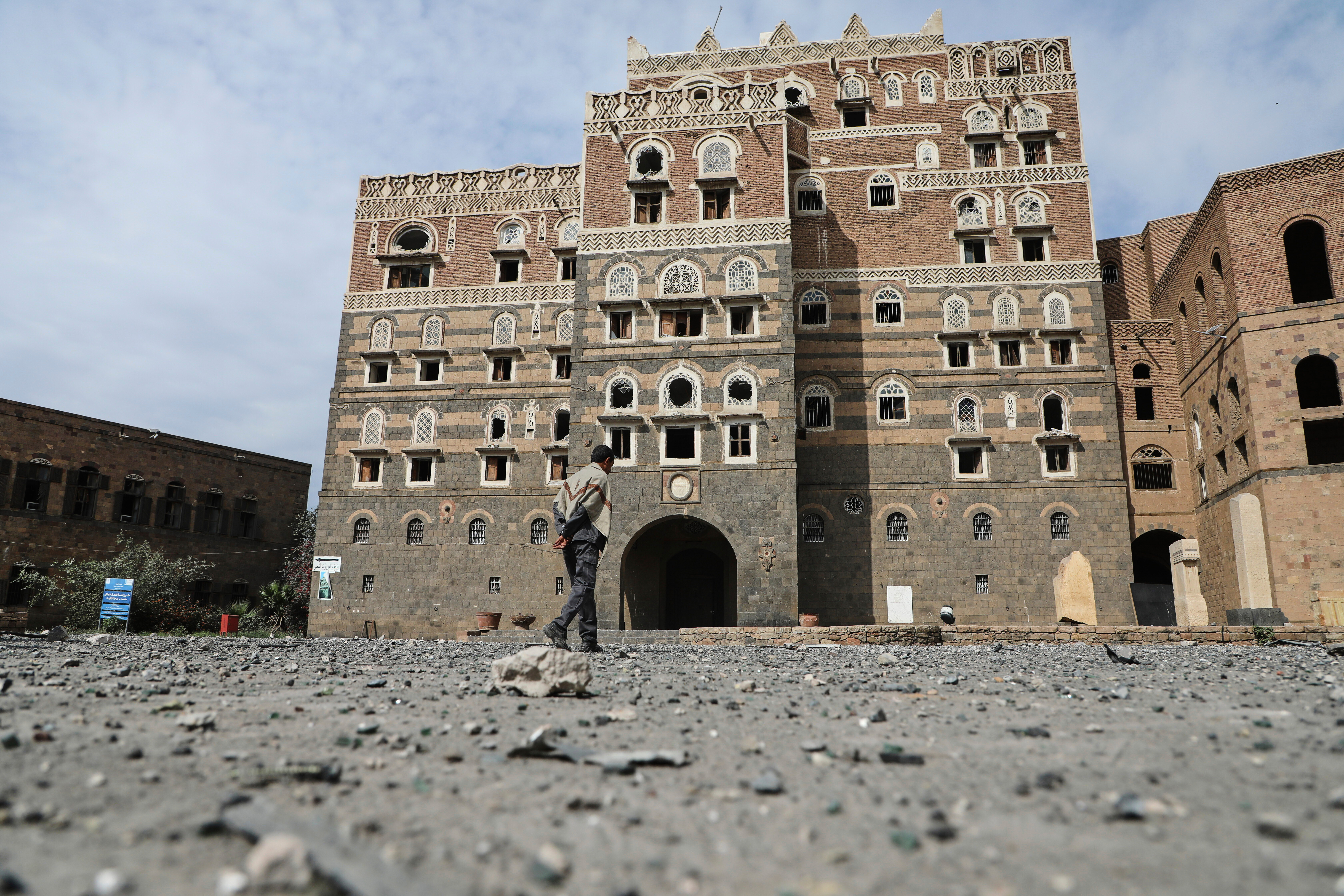 A man inspects the damage outside the National Museum, following the Israeli airstrikes on Wednesday in Sanaa, Yemen, Thursday, Sept. 11, 2025. (Osamah Abdulrahman - AP)