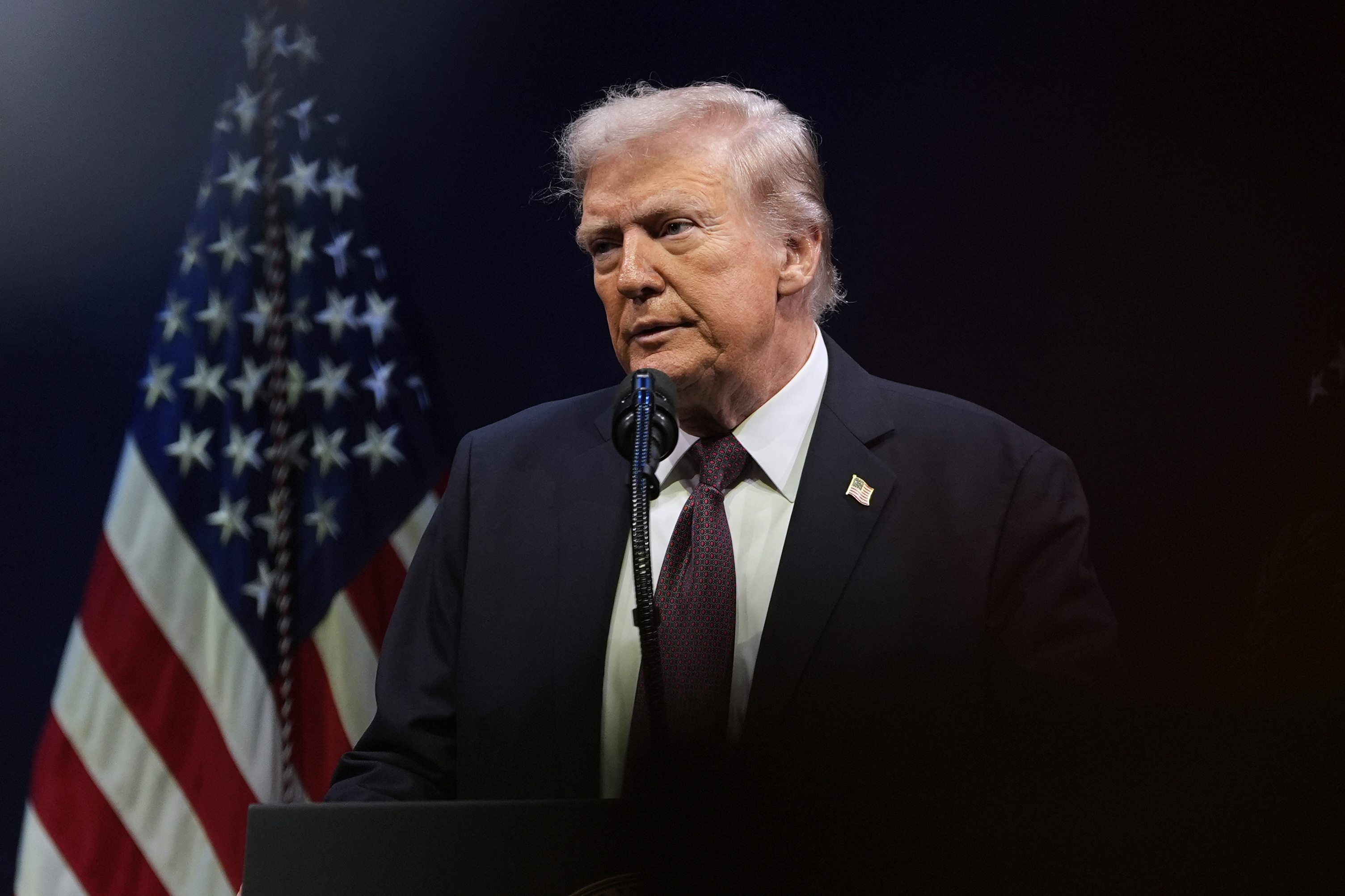 President Donald Trump speaks at a hearing of the Religious Liberty Commission at the Museum of the Bible, Monday, Sept. 8, 2025, in Washington. (Alex Brandon - AP)