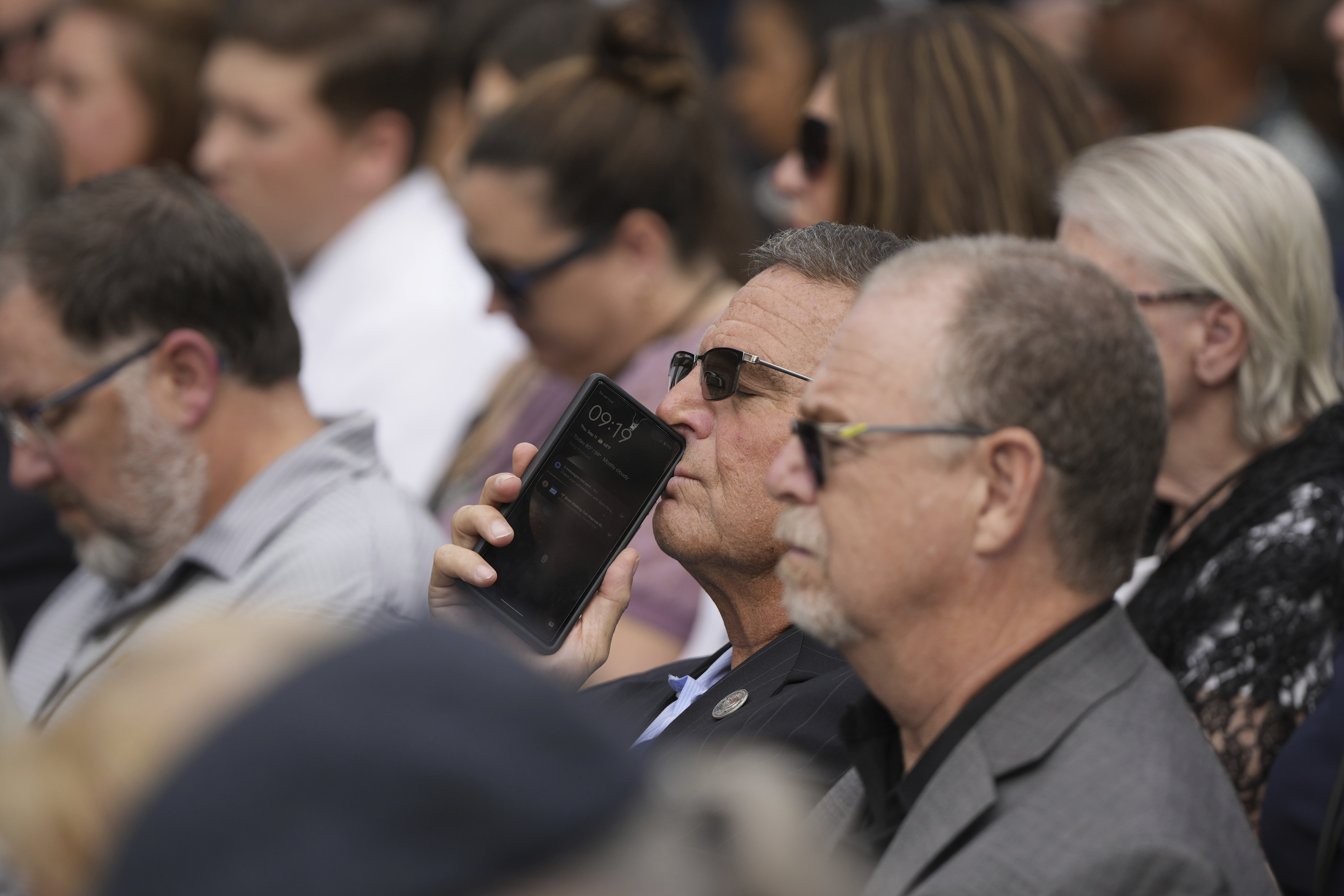 Guests attend a ceremony at the Pentagon to commemorate the 24rd anniversary of the 9/11 attacks, Thursday, Sept. 11, 2025, in Washington. (Julia Demaree Nikhinson - AP)