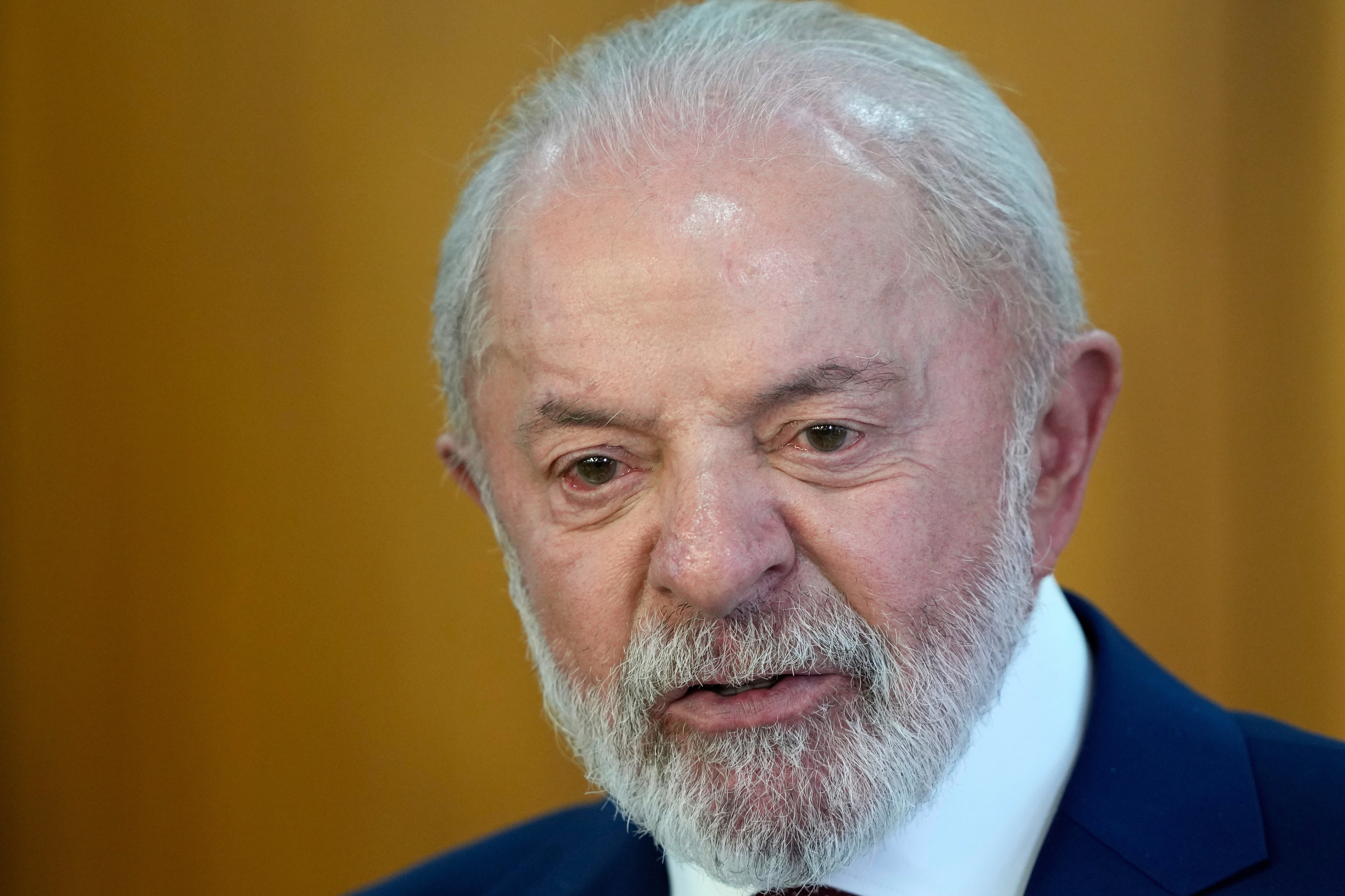 FILE - Brazil's President Luiz Inacio Lula da Silva gives a joint statement with Nigeria's President Bola Tinubu, at Planalto presidential palace, in Brasilia, Brazil, on Aug. 25, 2025. (Eraldo Peres - AP)