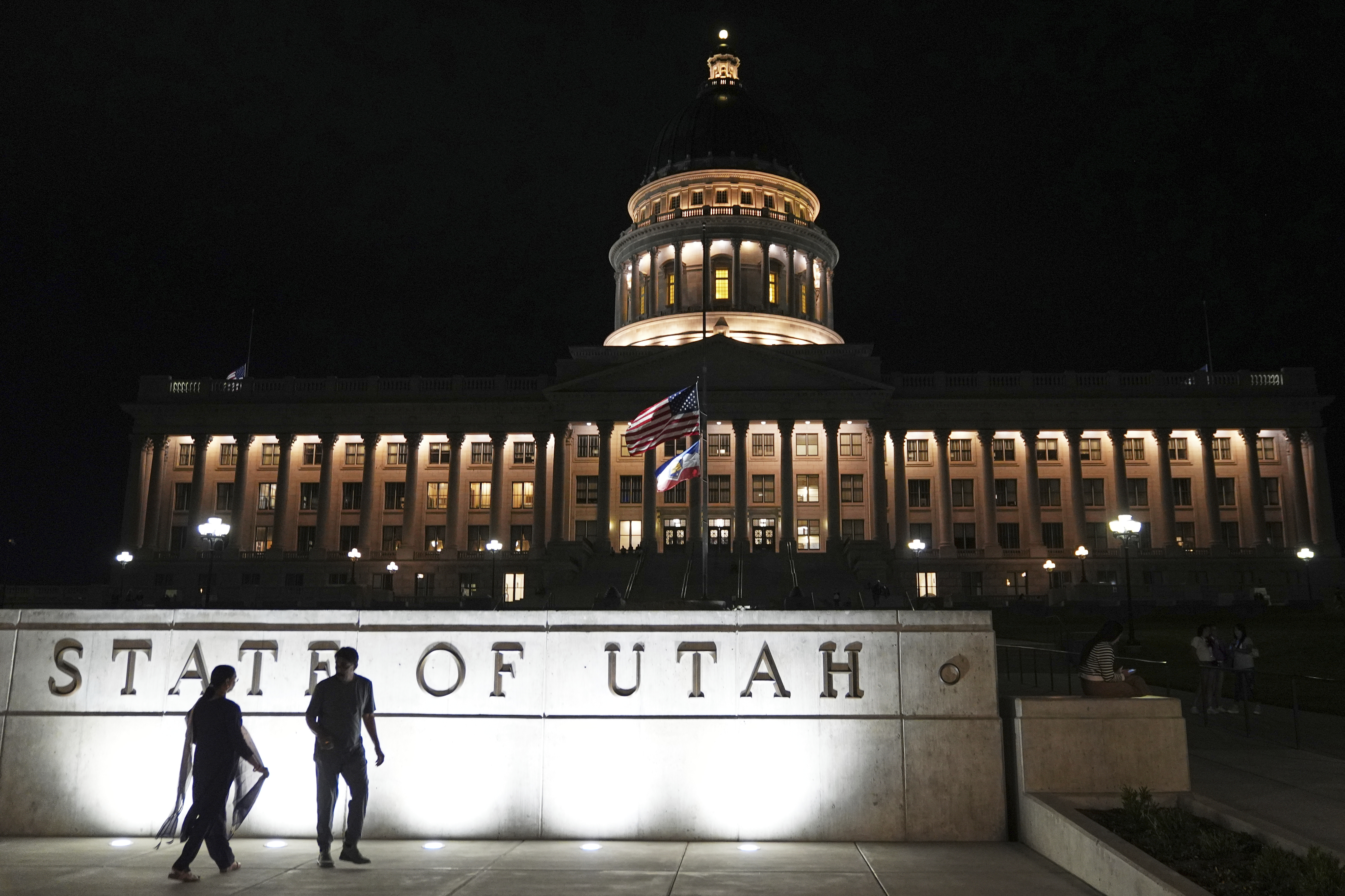 The American flag and the state flag of Utah fly at half-staff at the Utah State Capitol after Charlie Kirk was shot and killed Wednesday, Sept. 10, 2025, in Salt Lake City, Utah. (Lindsey Wasson - AP)