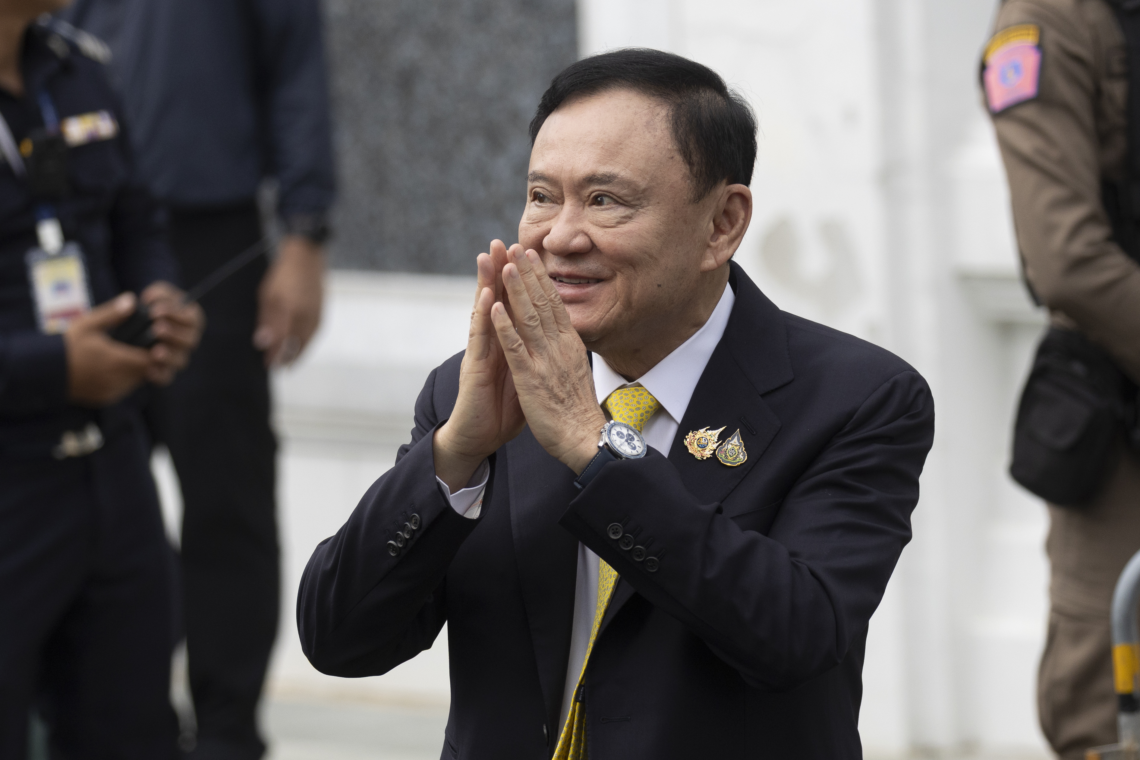 Former Thailand's Prime Minister Thaksin Shinawatra arrives at Supreme Court in Bangkok, Thailand, Tuesday, Sept. 9, 2025, (Wason Wanichakorn - AP)