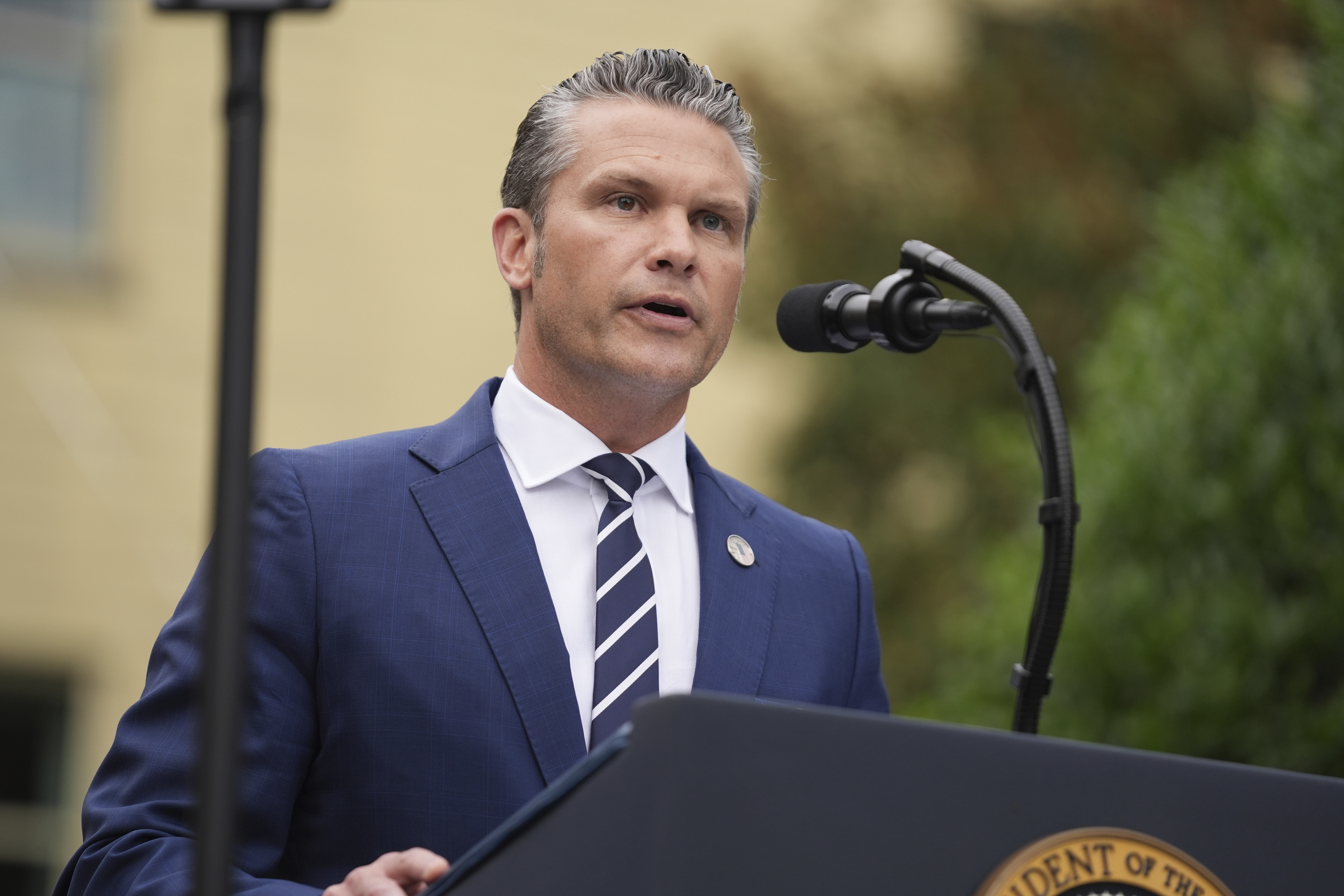 Defense Secretary Pete Hegseth speaks during a ceremony to commemorate the 24th anniversary of the 9/11 attacks, Thursday, Sept. 11, 2025, at the Pentagon in Washington. (Evan Vucci - AP)